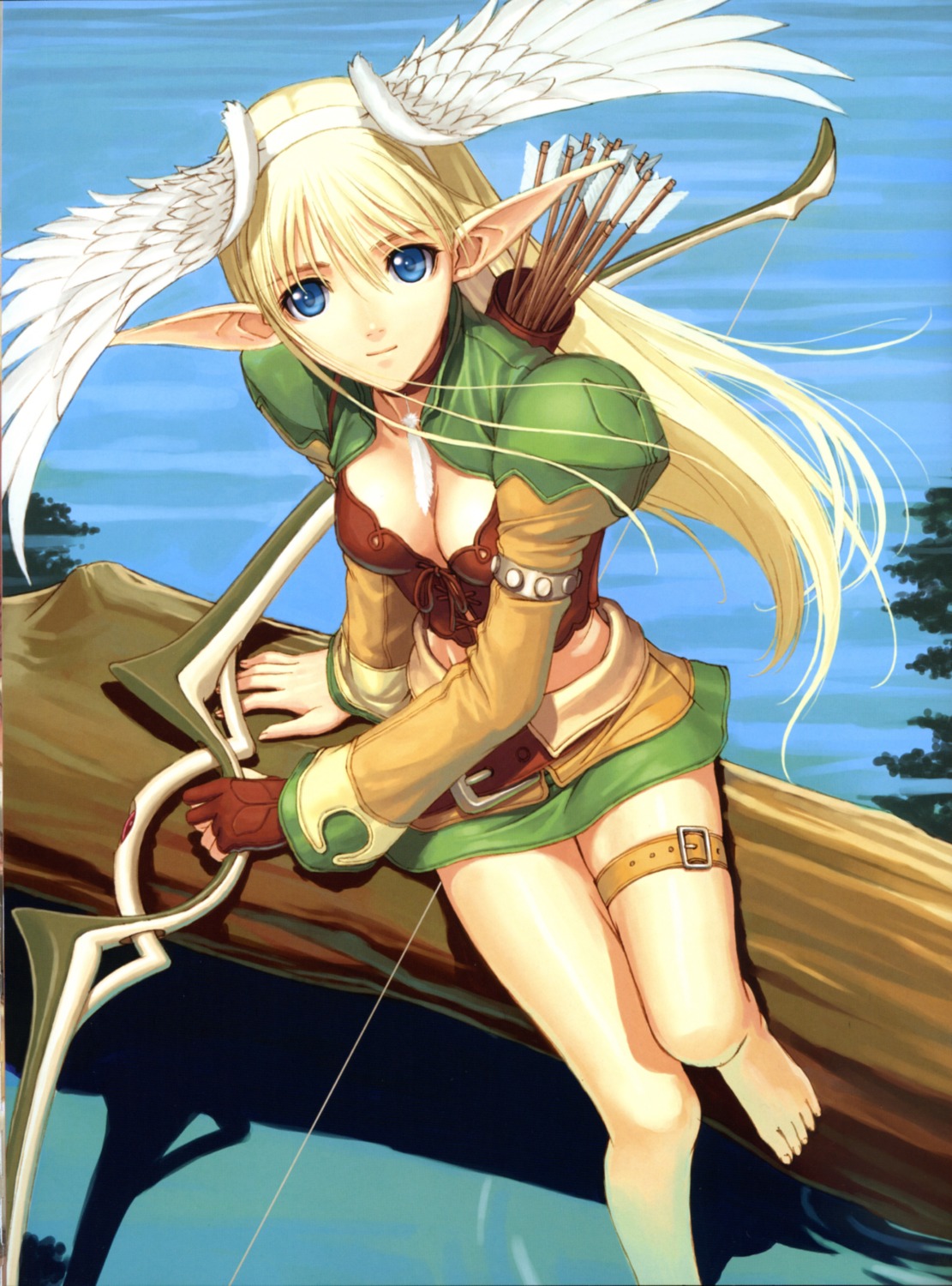 binding_discoloration, cleavage, elf, elwing, pointy_ears, shining_tears, shining_world, tony_taka