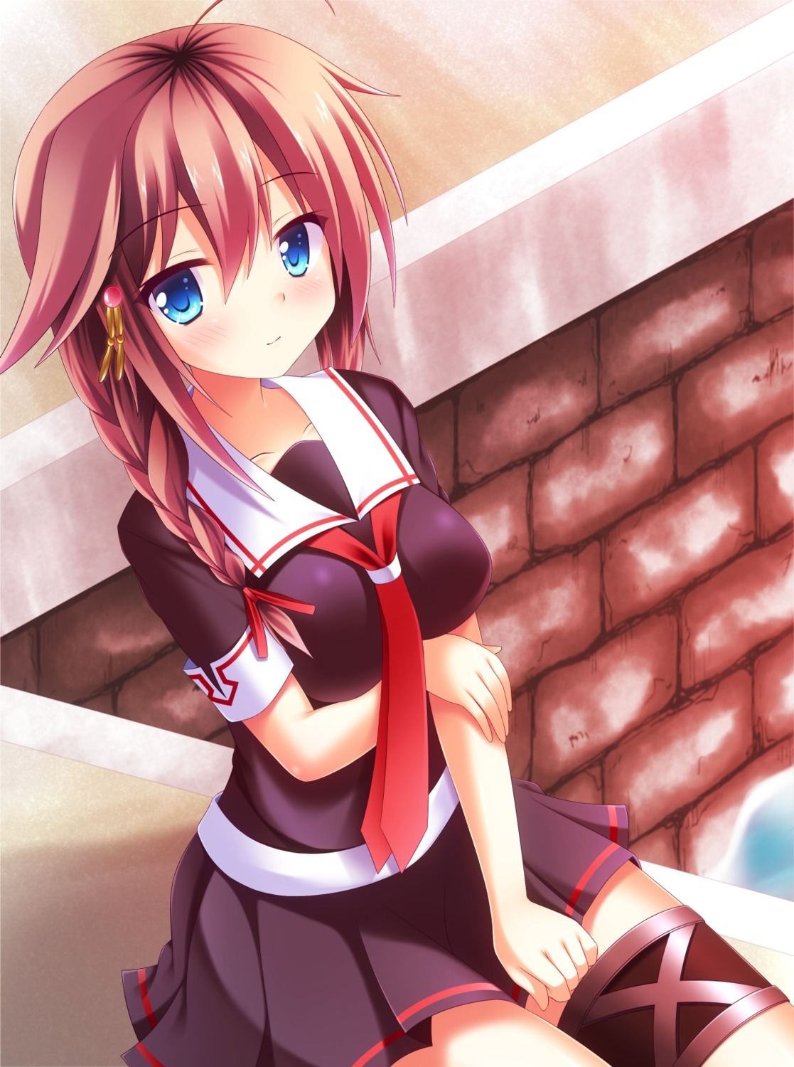 garter, kantai_collection, midori_rin, seifuku, shigure_(kancolle)