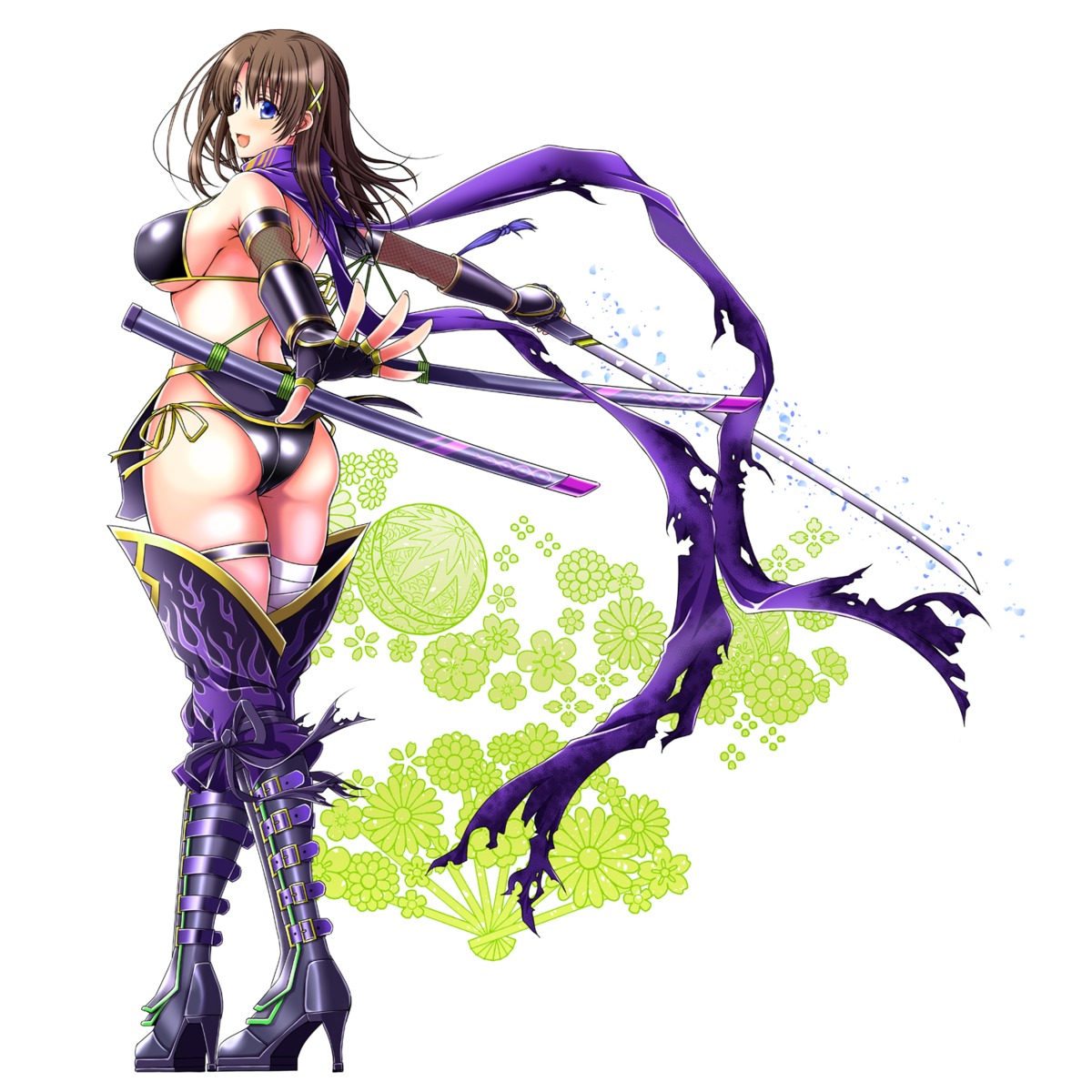 armor, ass, bandages, bikini_armor, garter, kiriya_(aprikose_0312), mahou_shoujo_lyrical_nanoha, mahou_shoujo_lyrical_nanoha_strikers, sword, underboob, yagami_hayate