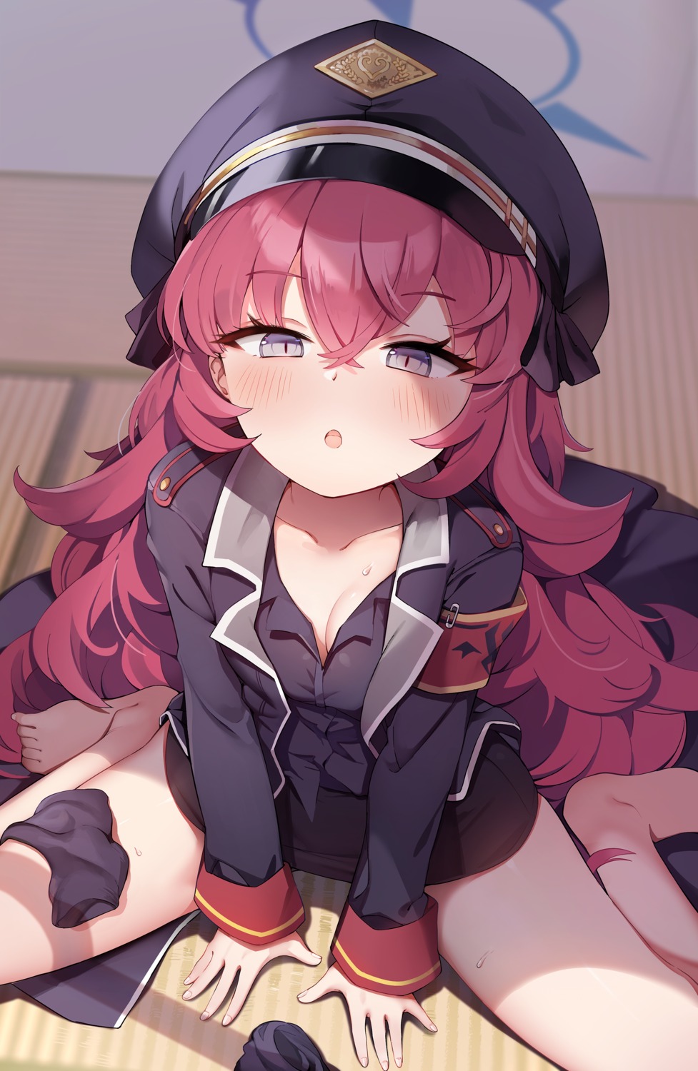blue_archive, cleavage, halo, jehyun, natsume_iroha, uniform