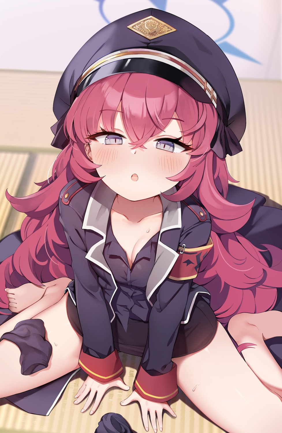 blue_archive, cleavage, halo, jehyun, natsume_iroha, uniform