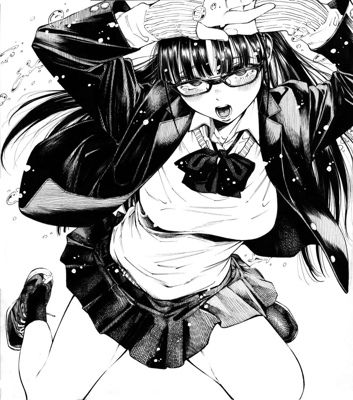 gagaimo, megane, monochrome, seifuku, sweater