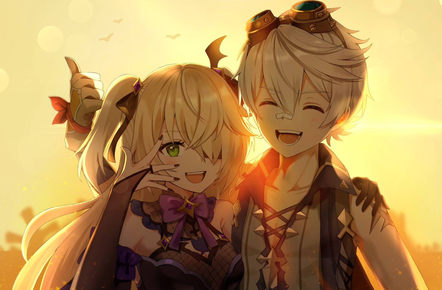 bandaid, bennett_(genshin_impact), eyepatch, fischl, fishnets, genshin_impact, nasii