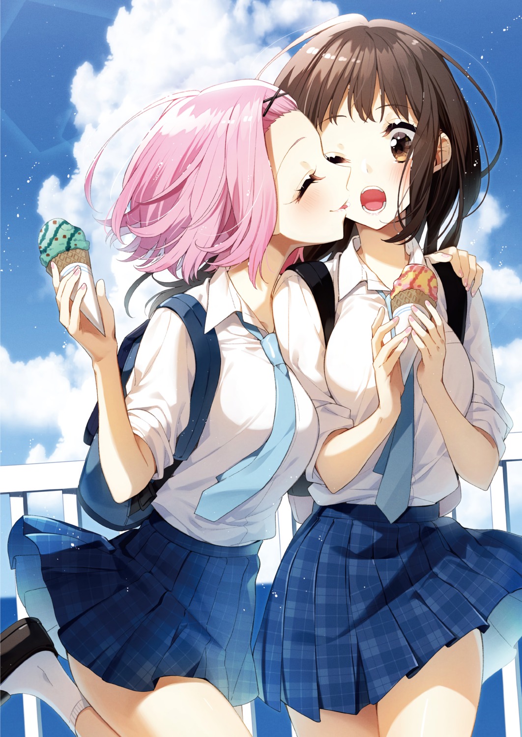 cream, melonbooks, sakuragi_ren, seifuku, skirt_lift, yuri