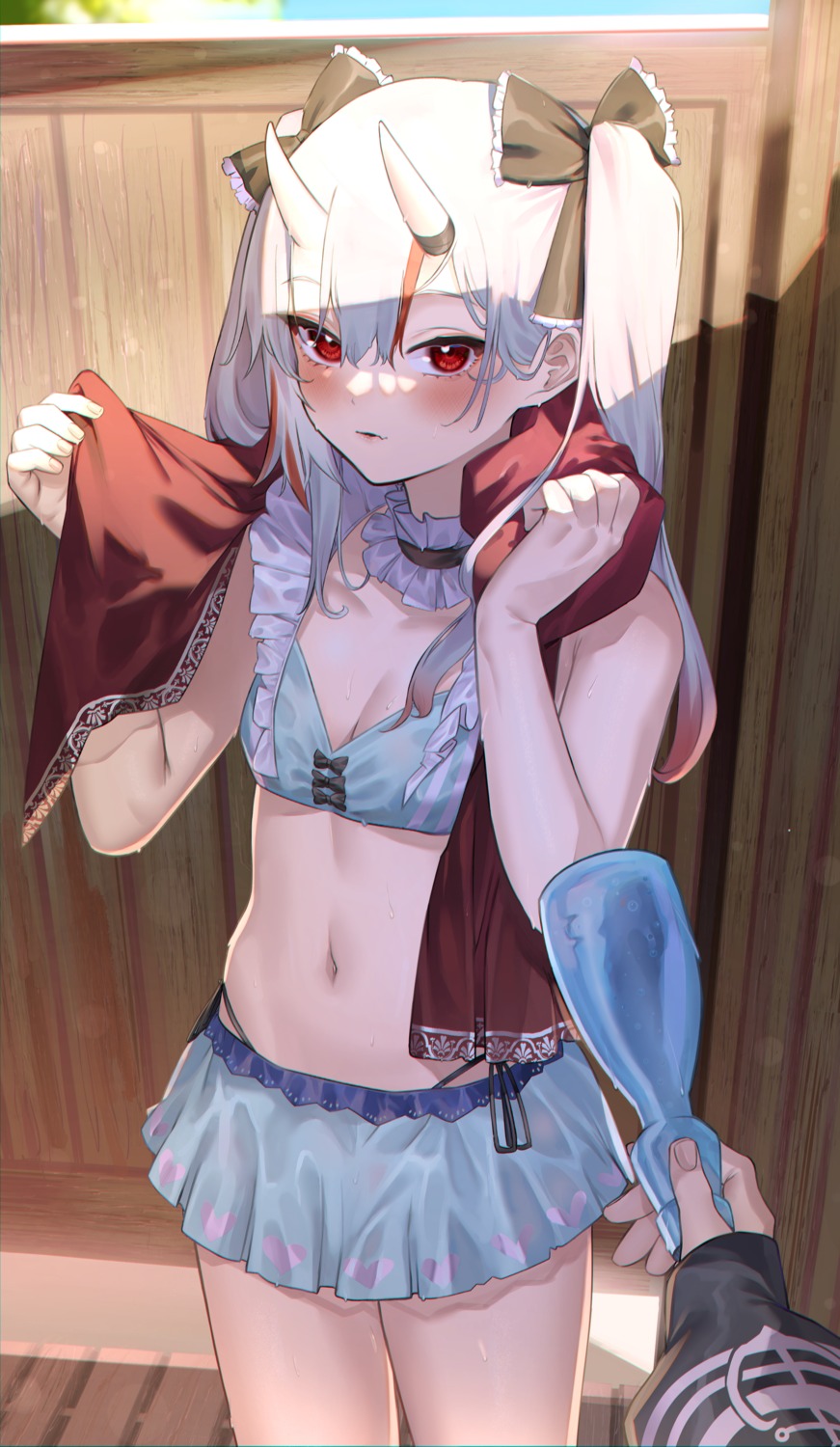 bikini, eredhen, hololive, horns, nakiri_ayame, swimsuits