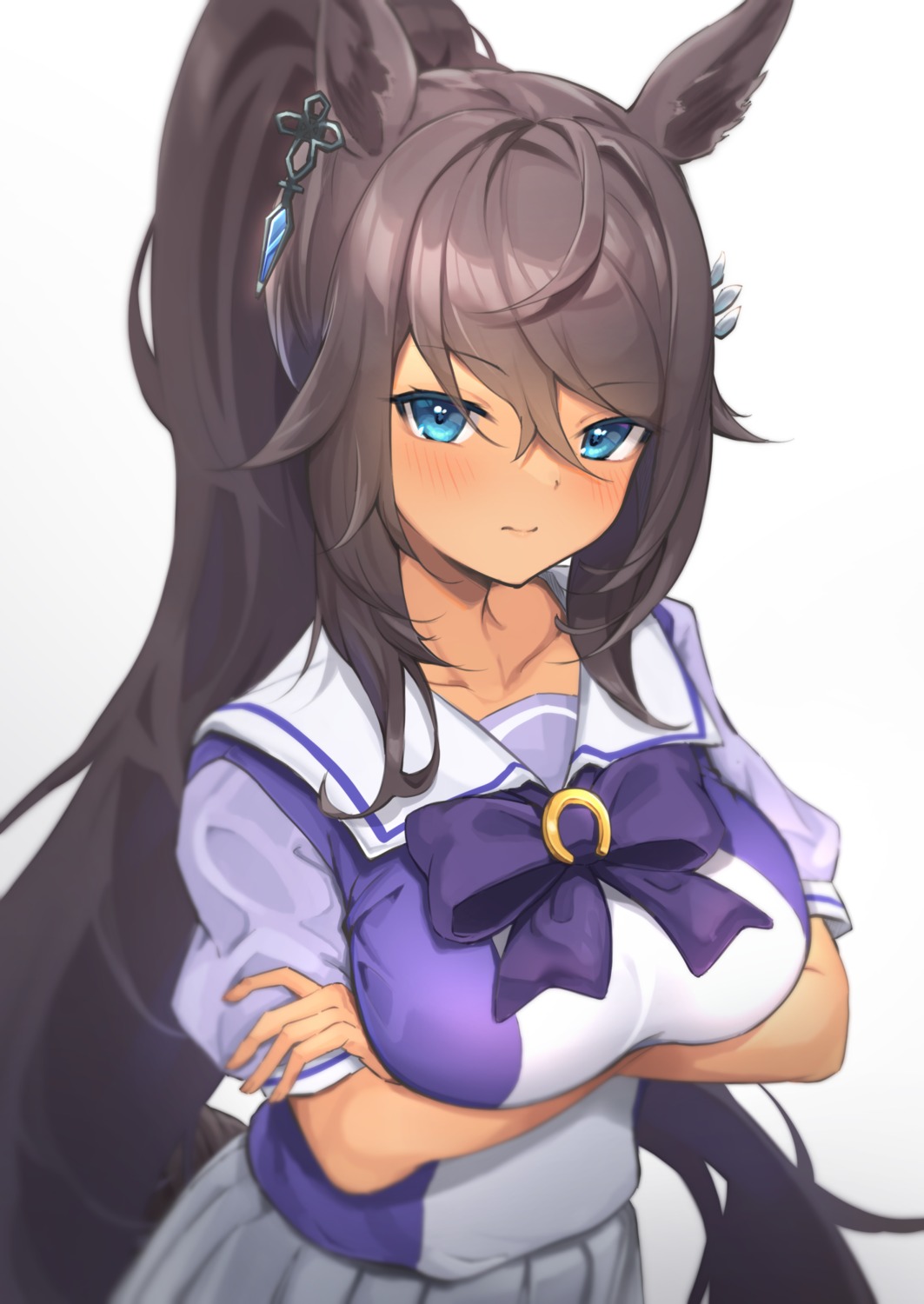 animal_ears, breast_hold, seifuku, symboli_kris_s_(umamusume), tsujiya_okuyasu, uma_musume_pretty_derby