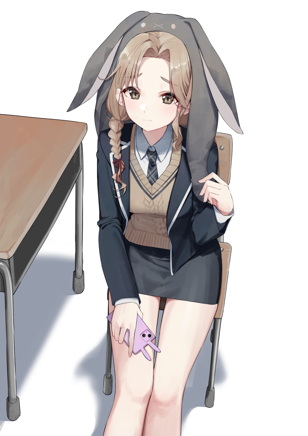 animal_ears, bunny_ears, nijisanji, nijisanji_seeds, seifuku, sister_claire, sweater, syhan