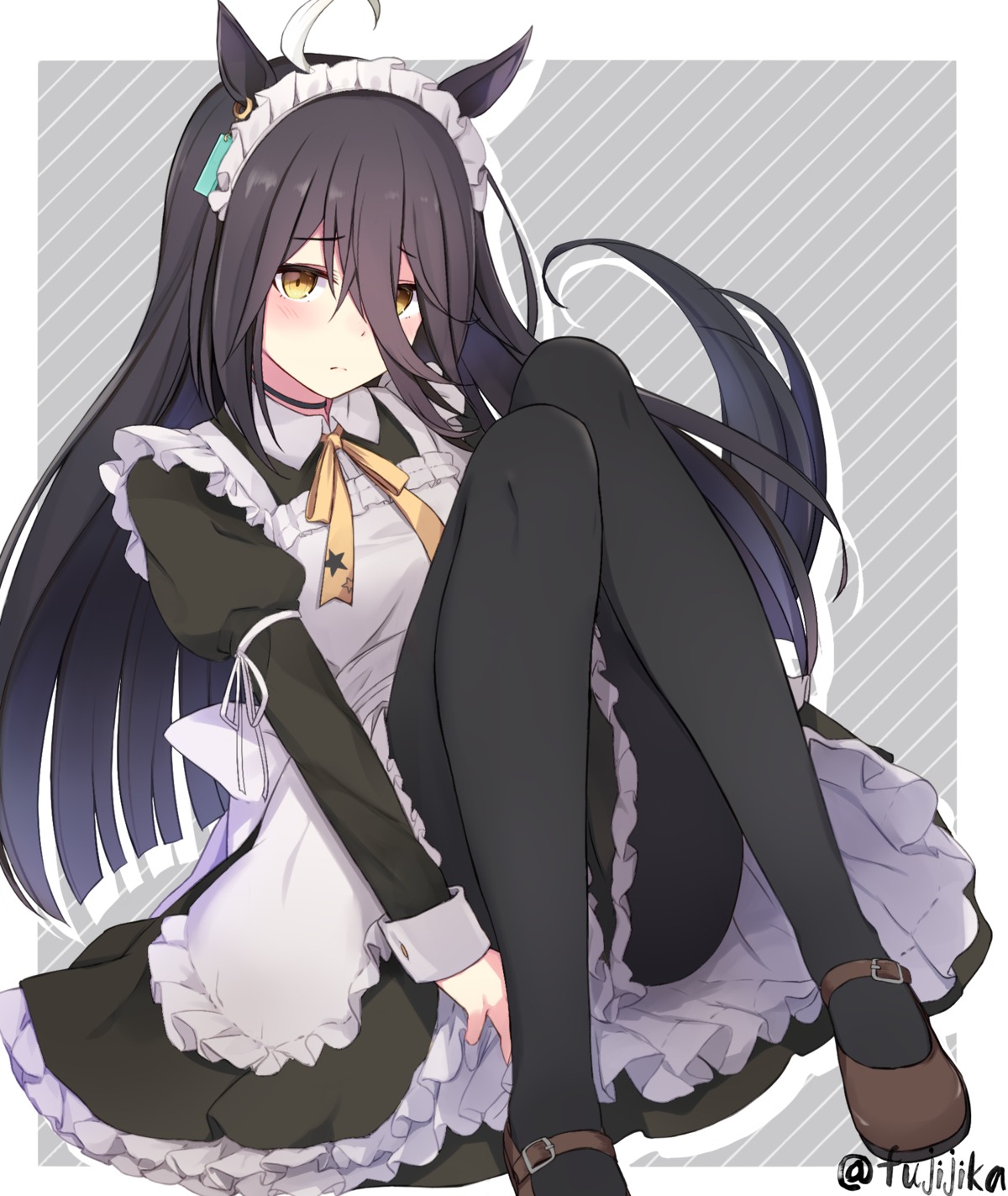 animal_ears, fuji_kakei, maid, manhattan_cafe_(umamusume), pantyhose, tail, uma_musume_pretty_derby