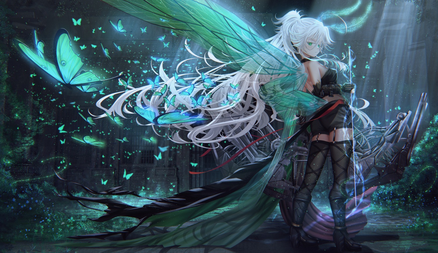 ass, heels, kein_hasegawa, no_bra, stockings, thighhighs, wings