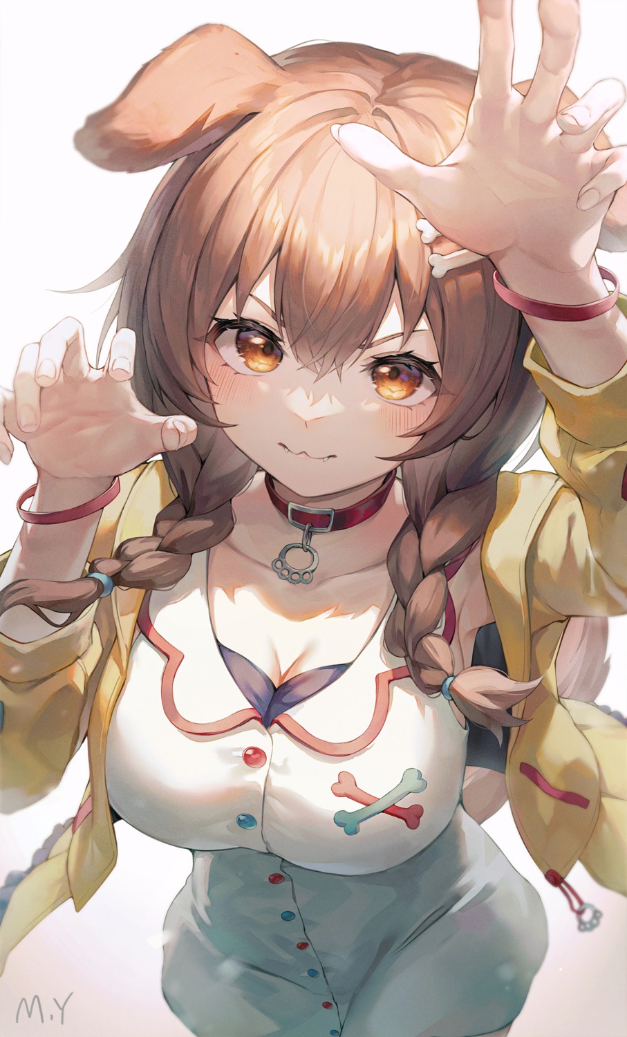 animal_ears, cleavage, dress, hololive, hololive_gamers, inugami_korone, inumimi, myung_yi
