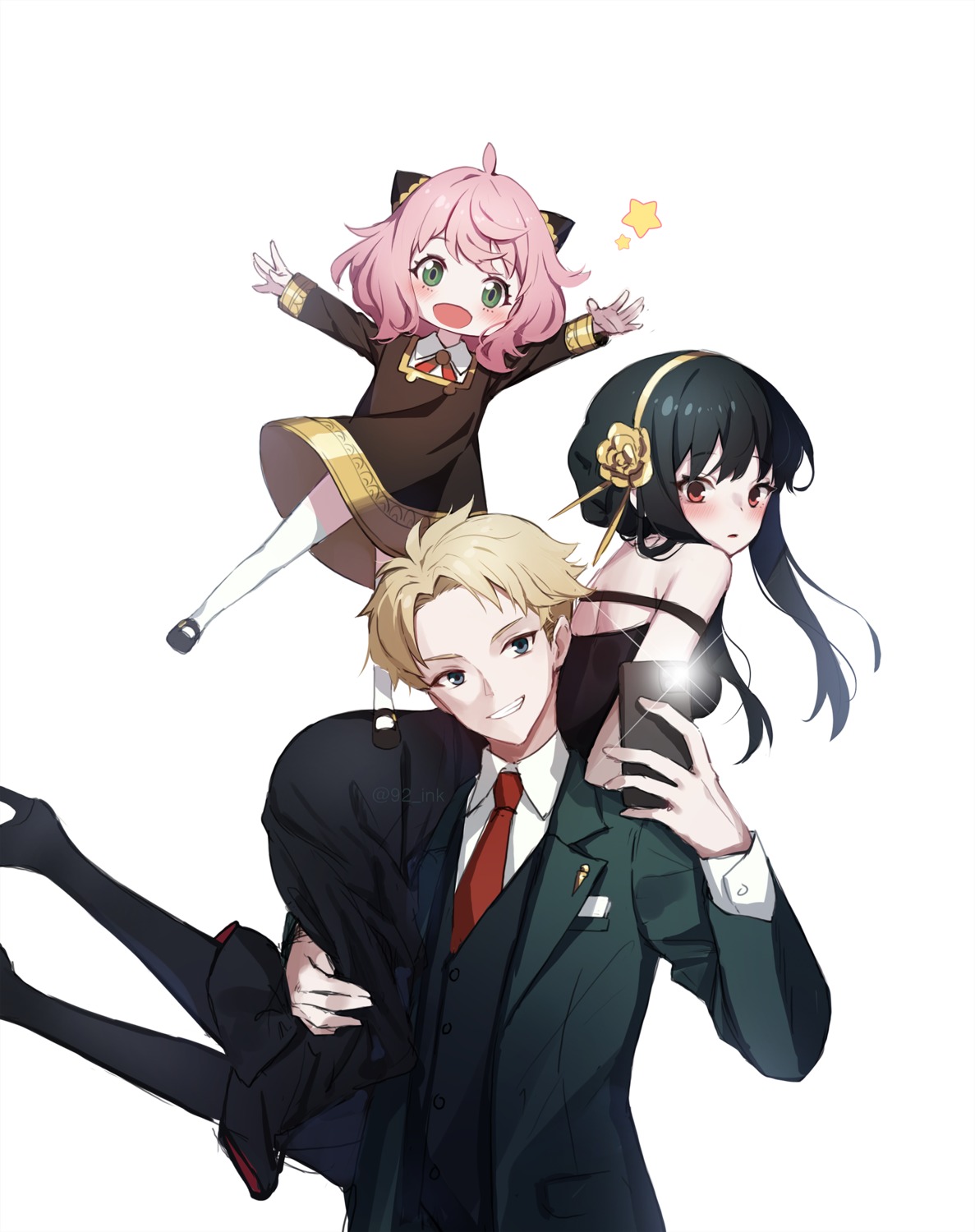 ankkoyom, anya_forger, business_suit, dress, loid_forger, pantyhose, selfie, spy_x_family