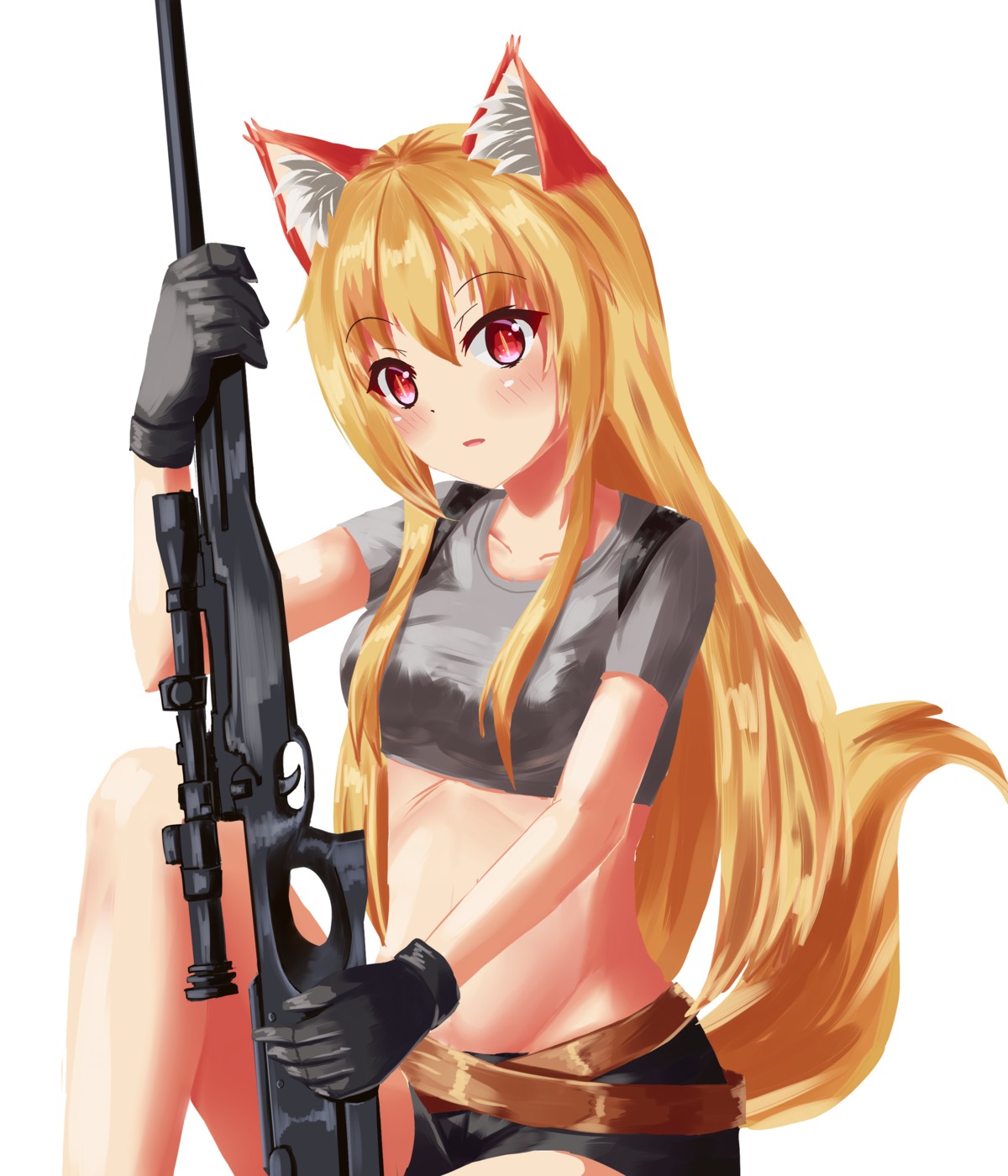 animal_ears, gun, muji_(majunduo), tail
