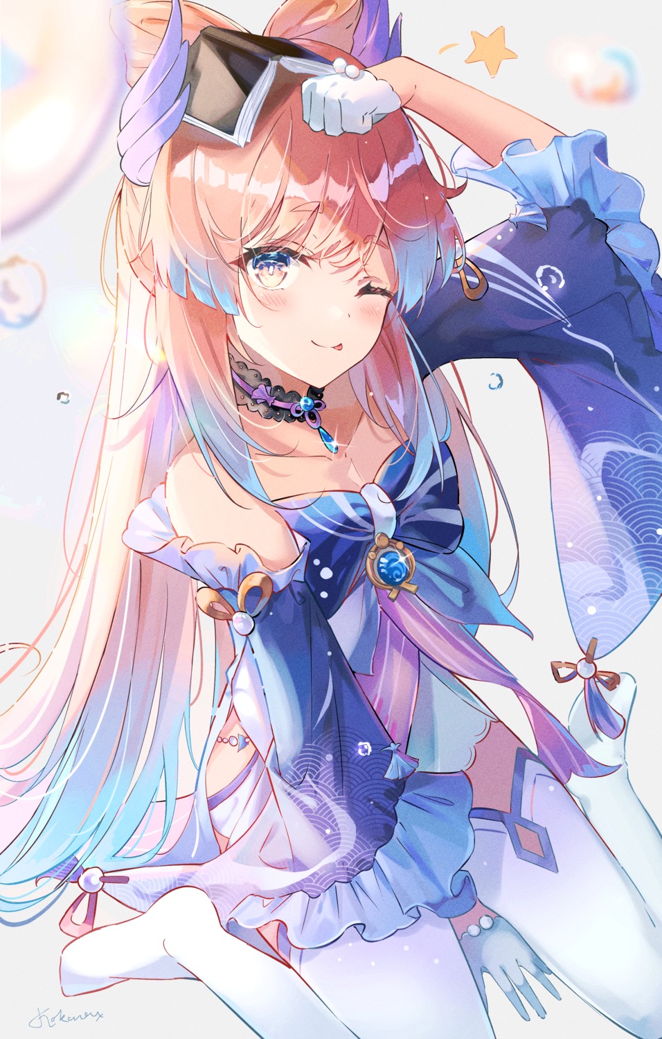 dress, genshin_impact, sangonomiya_kokomi, starlight_crystalz, thighhighs