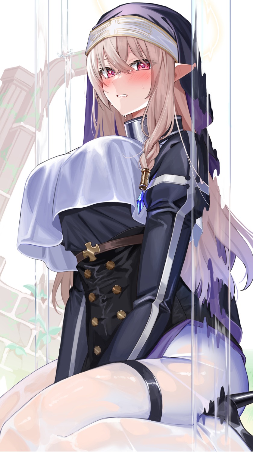 amahara_subaru, garter, heels, nun, pantyhose, pointy_ears