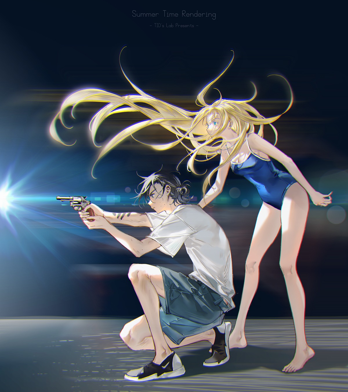 ajiro_shinpei, gun, kofune_ushio, school_swimsuit, summertime_render, swimsuits, tidsean