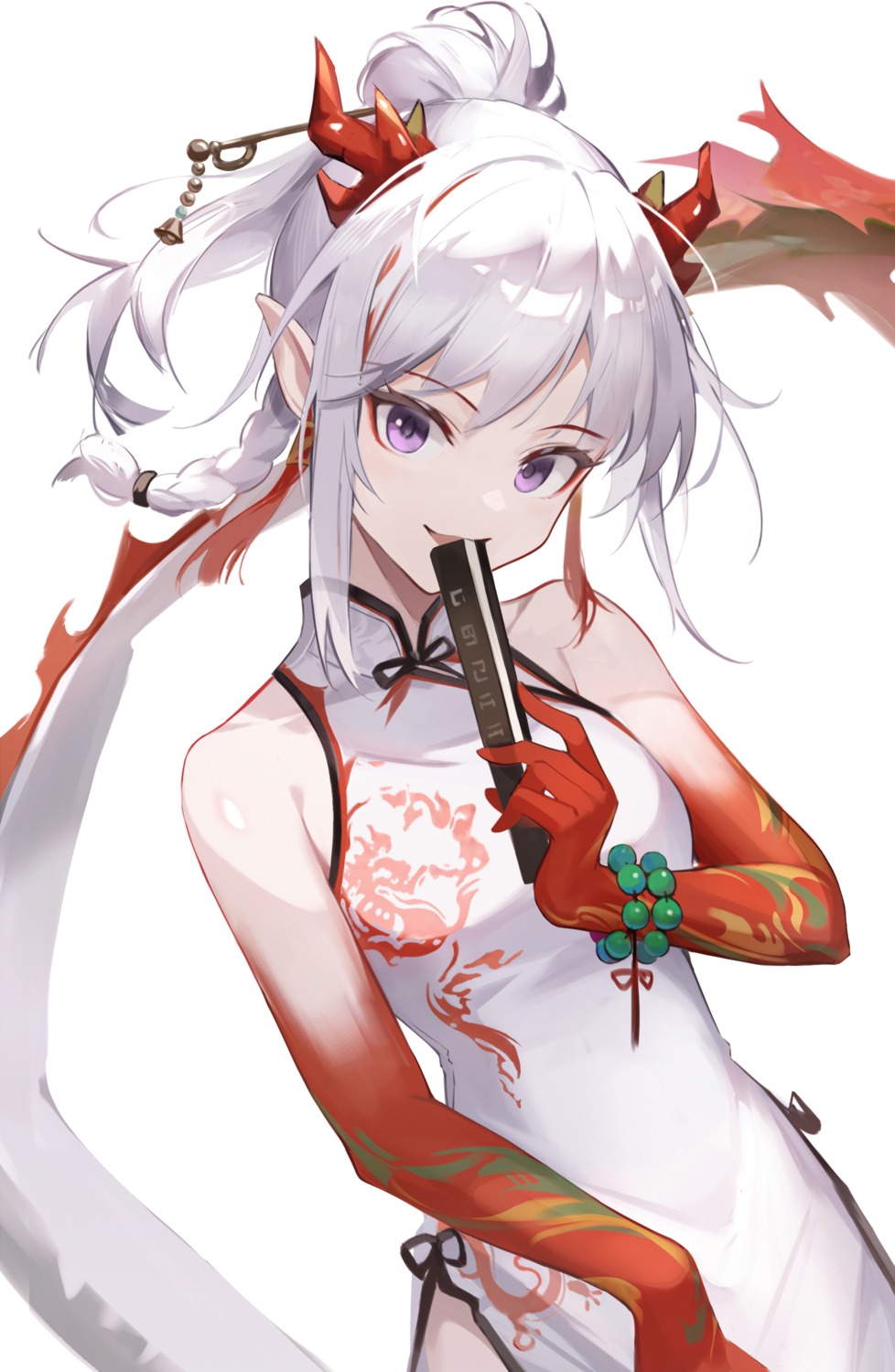 arknights, chinadress, horns, nian_(arknights), pointy_ears, tail, uza