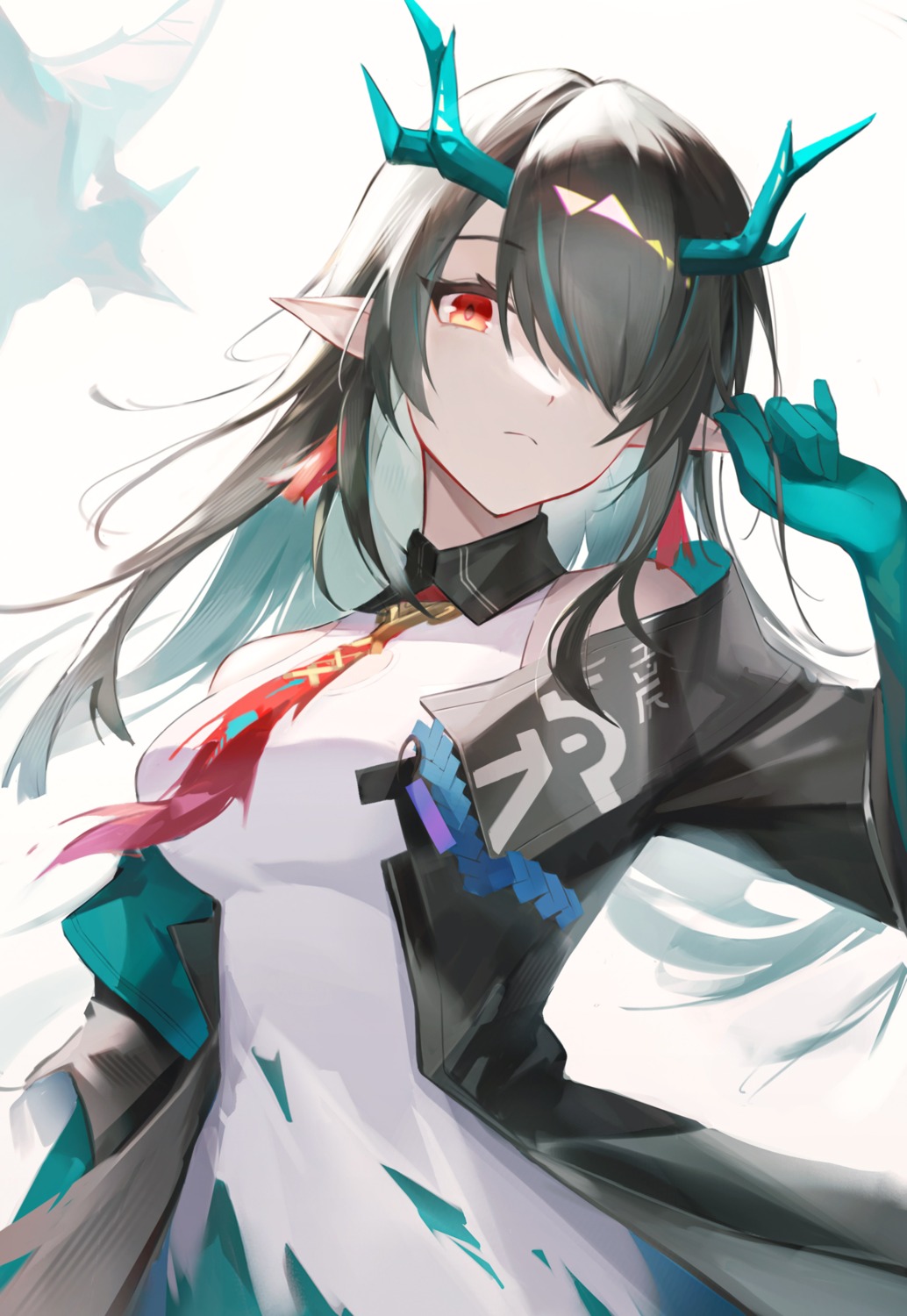 arknights, dusk_(arknights), horns, pointy_ears, uza