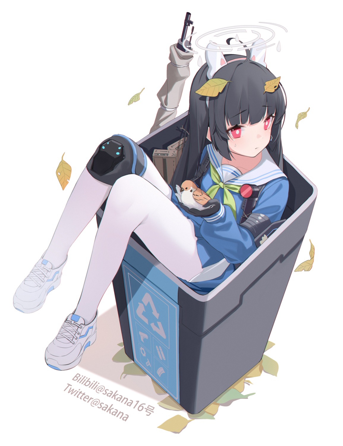 animal_ears, blue_archive, bunny_ears, gun, halo, kasumizawa_miyu, miyu10366, pantyhose, seifuku