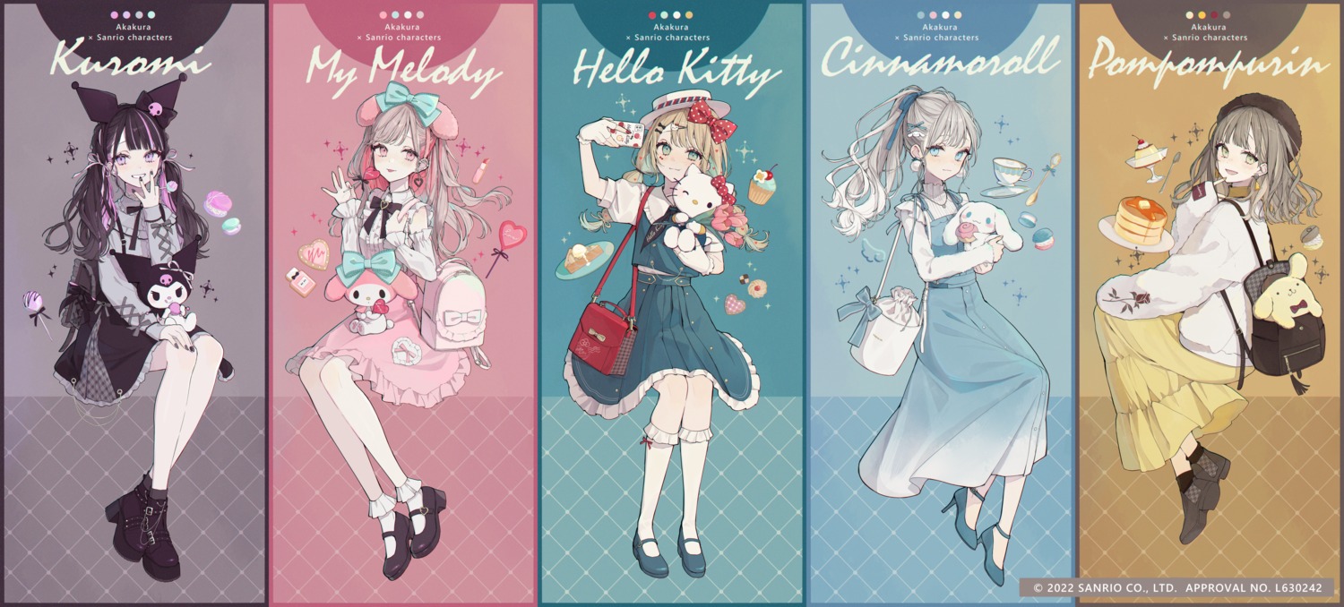 akakura, animal_ears, bunny_ears, cinnamoroll, crossover, dress, gothic_lolita, heels, hello_kitty, hello_kitty_(sanrio), kuromi_(sanrio), lolita_fashion, my_melody, neko, onegai_my_melody, pompompurin, sanrio, selfie