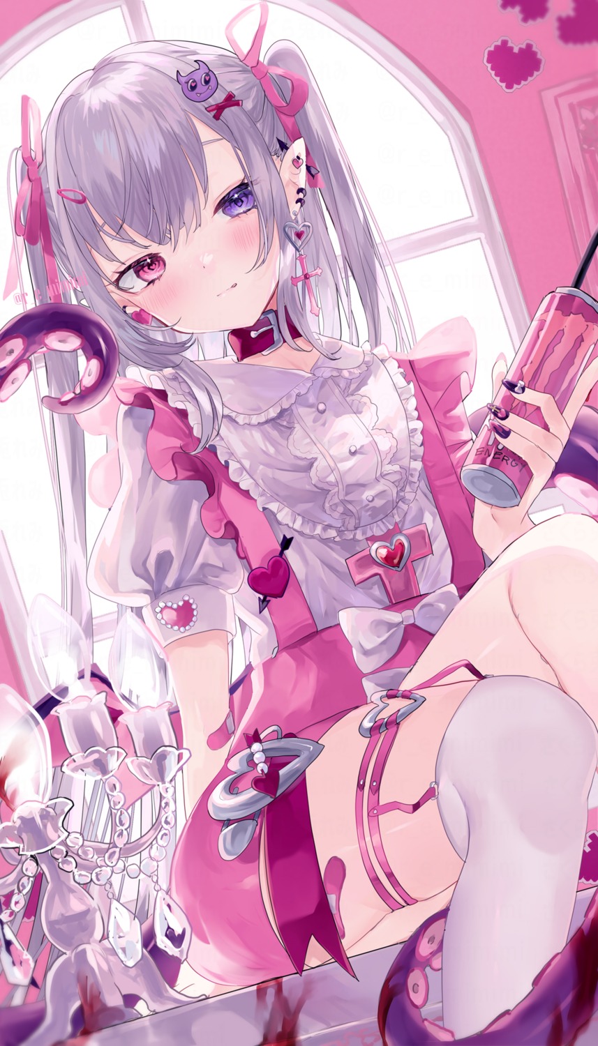 bandaid, garter, heterochromia, lolita_fashion, pointy_ears, remimim, stockings, tentacles, thighhighs