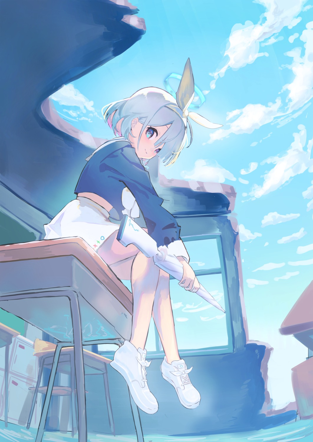 arona_(blue_archive), blue_archive, gun, halo, natsuba002, seifuku, umbrella