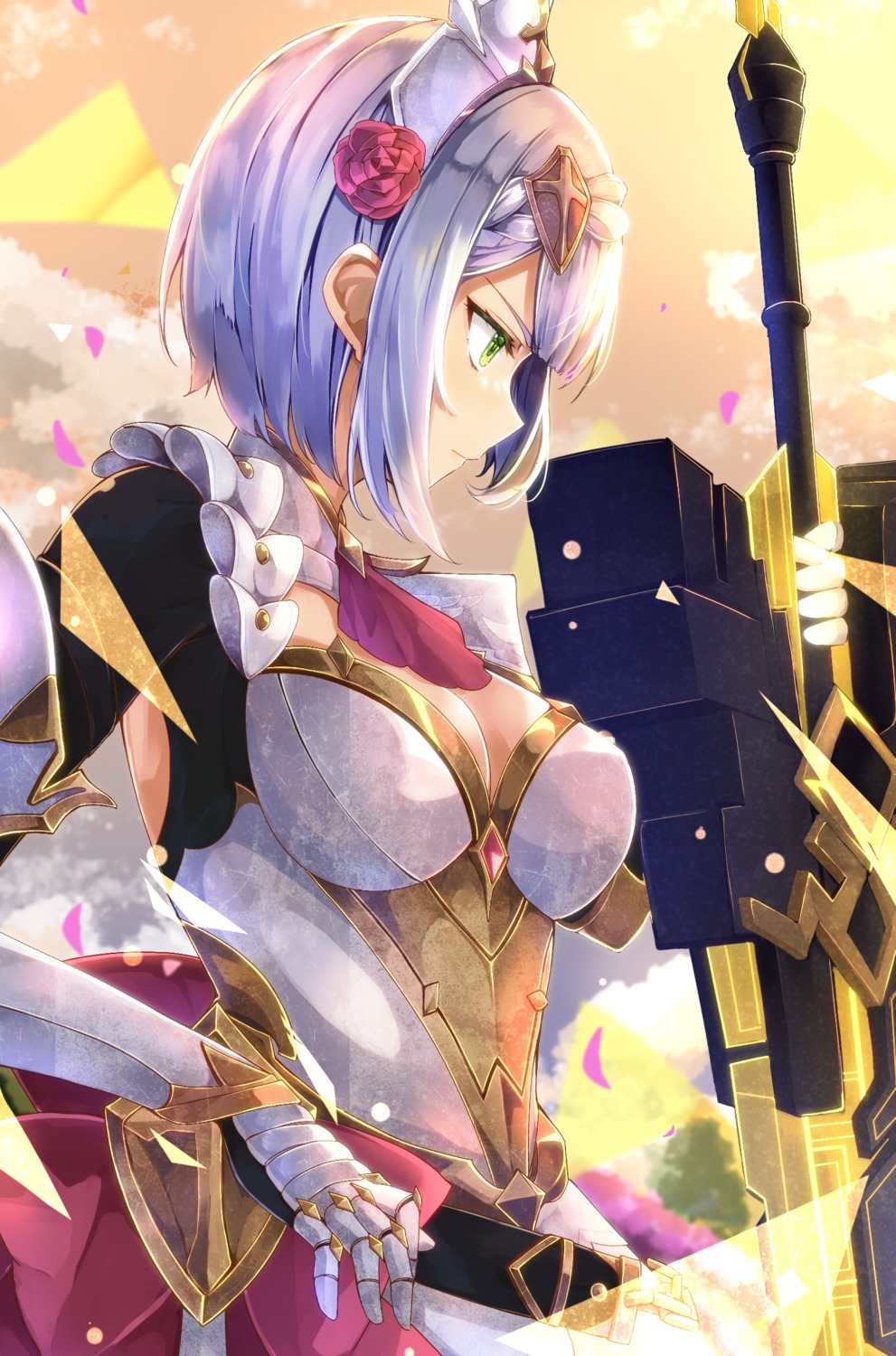 armor, cleavage, ekusera, genshin_impact, maid, noelle_(genshin_impact), sword