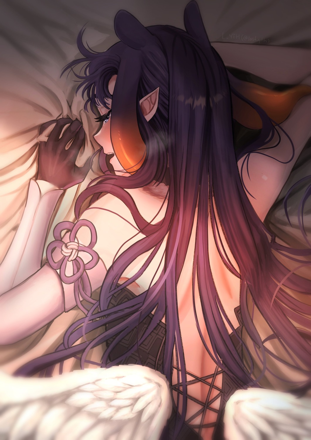 animal_ears, hololive, hololive_english, l_yth, ninomae_ina'nis, no_bra, pointy_ears, wings
