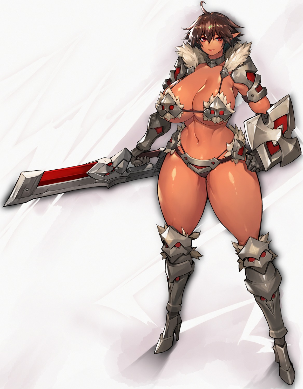 armor, bikini_armor, elf, gurimjang, heels, pointy_ears, sword