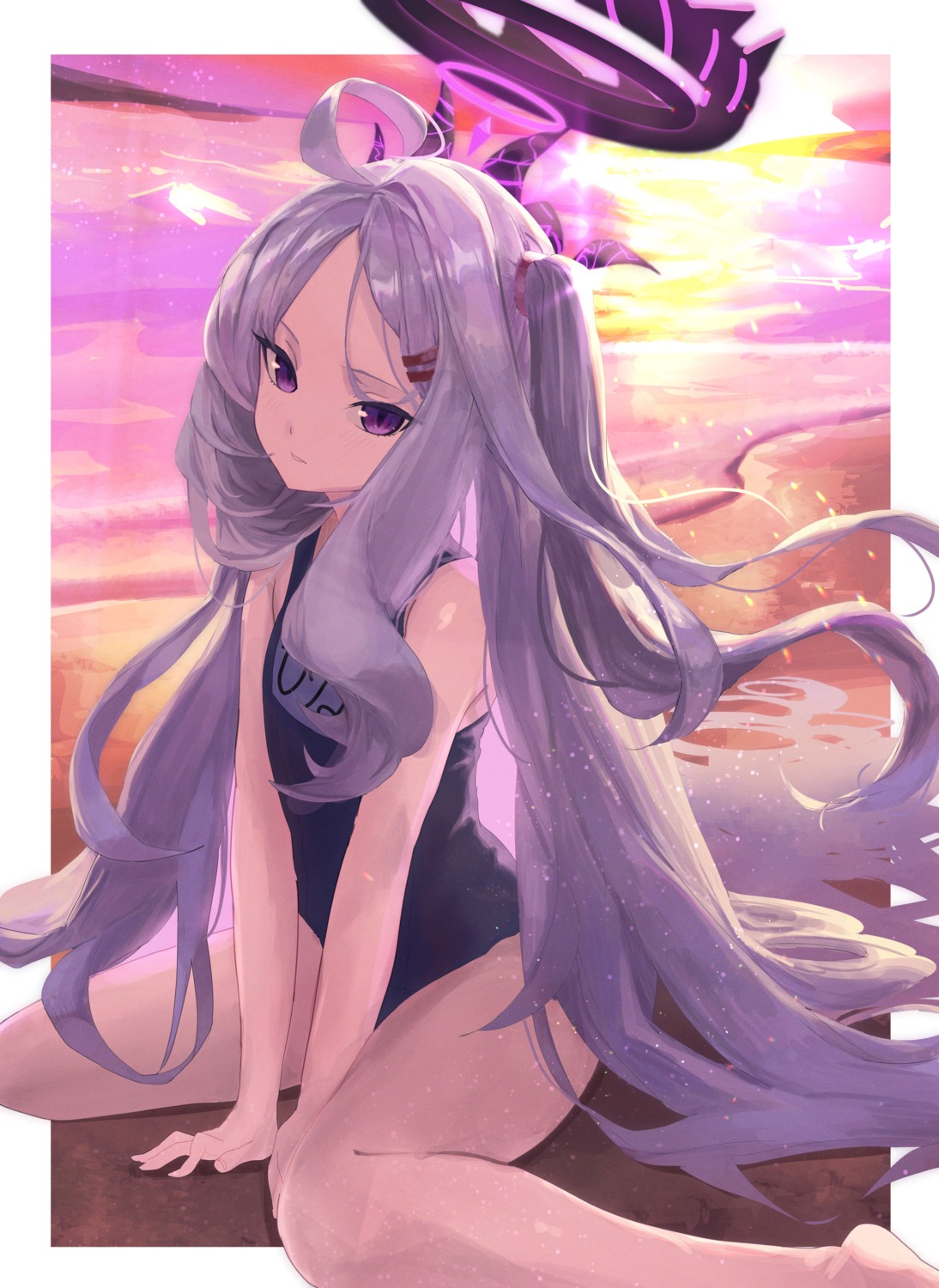 blue_archive, halo, horns, praticatan000, school_swimsuit, sorasaki_hina, swimsuits