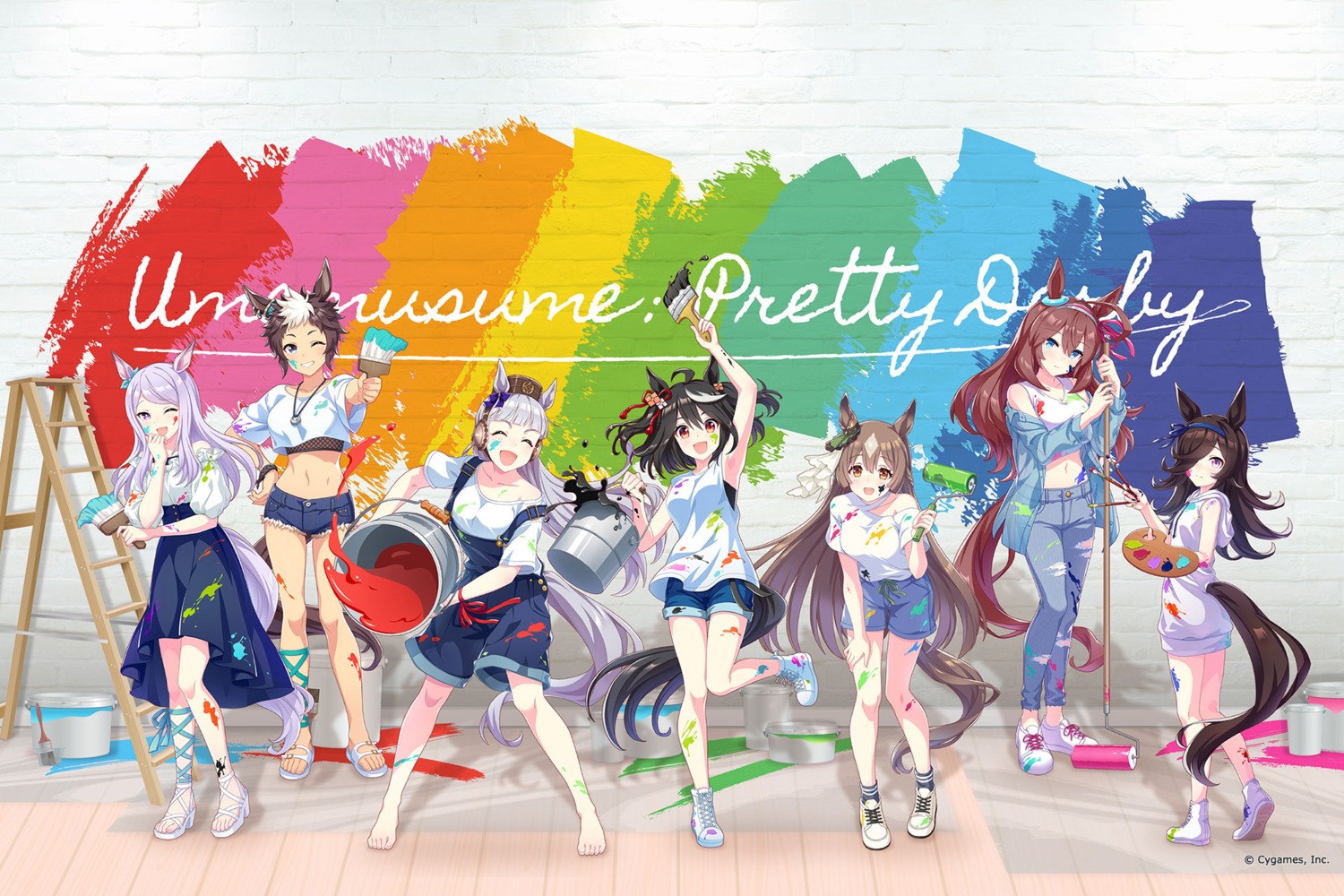 animal_ears, dress_shirt, gold_ship_(umamusume), kitasan_black_(umamusume), mejiro_mcqueen_(umamusume), mejiro_ryan_(umamusume), mihono_bourbon_(umamusume), overalls, rice_shower_(umamusume), satono_diamond_(umamusume), see_through, tagme, tail, uma_musume_pretty_derby