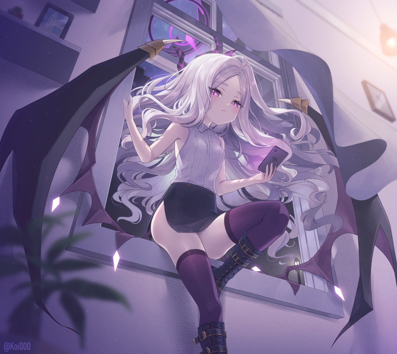 blue_archive, devil, halo, horns, nishiki_koi, sorasaki_hina, thighhighs, wings