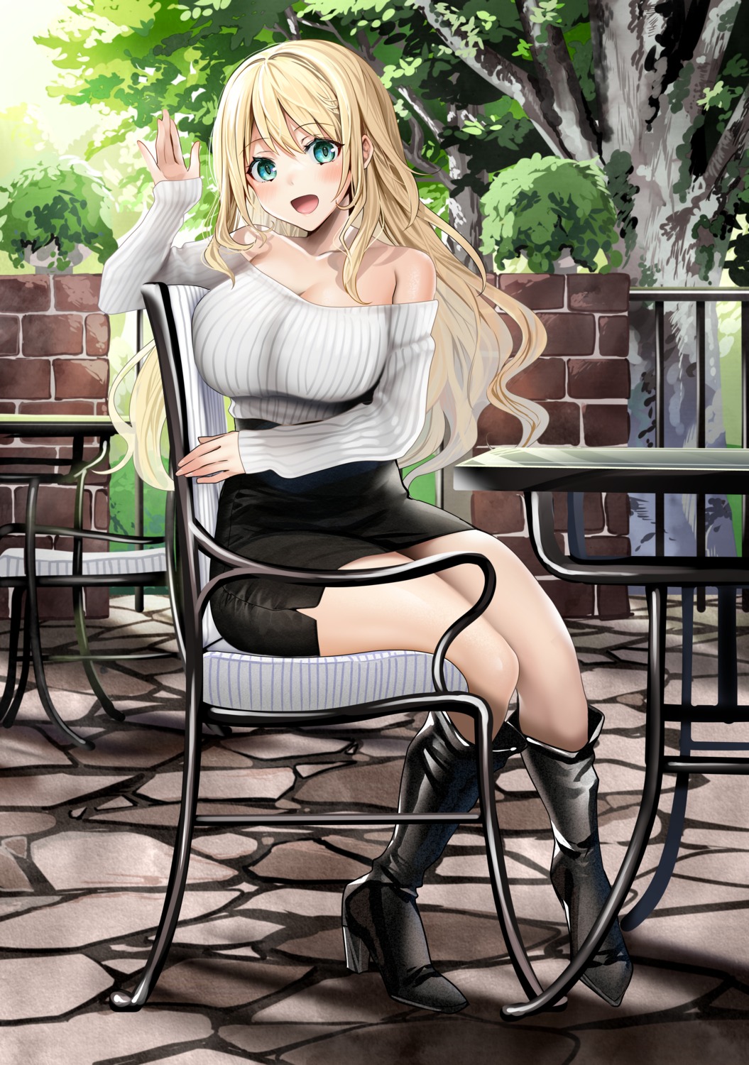 atago_(kancolle), heels, kantai_collection, no_bra, sweater, yunamaro