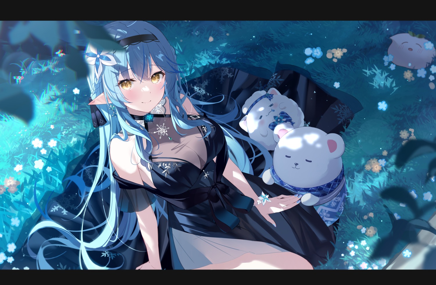 black_fire, dress, elf, hololive, pointy_ears, see_through, yukihana_lamy