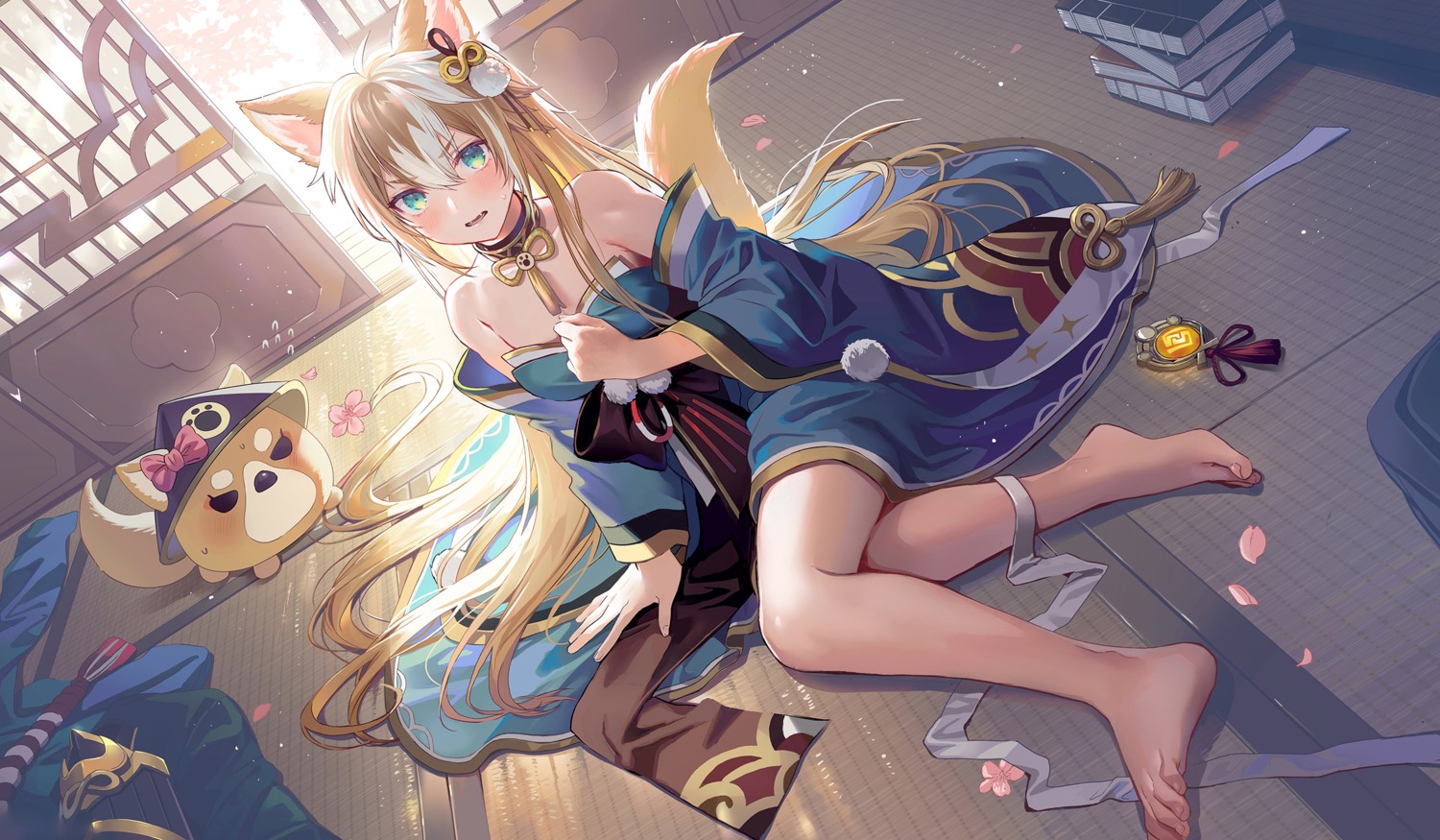 animal_ears, crossdress, genshin_impact, gorou_(genshin_impact), japanese_clothes, lino_chang, tail