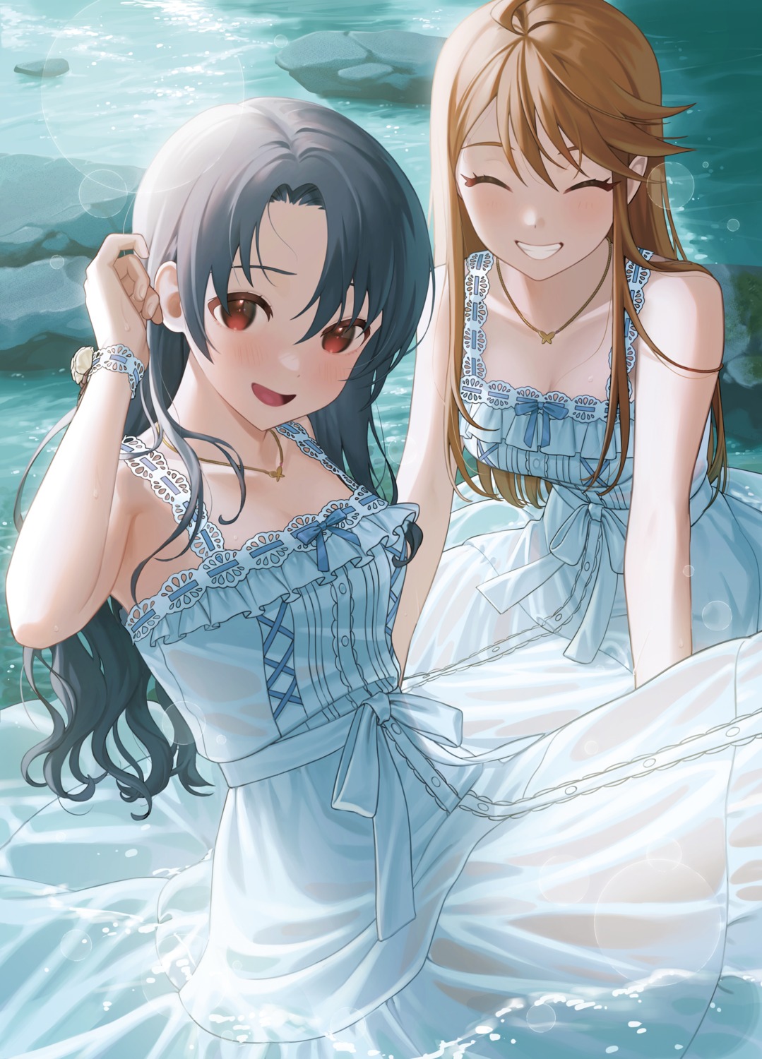 dress, mimizubare, see_through, summer_dress, takayama_sayoko, the_idolm@ster, the_idolm@ster_million_live!, tokoro_megumi, wet, wet_clothes