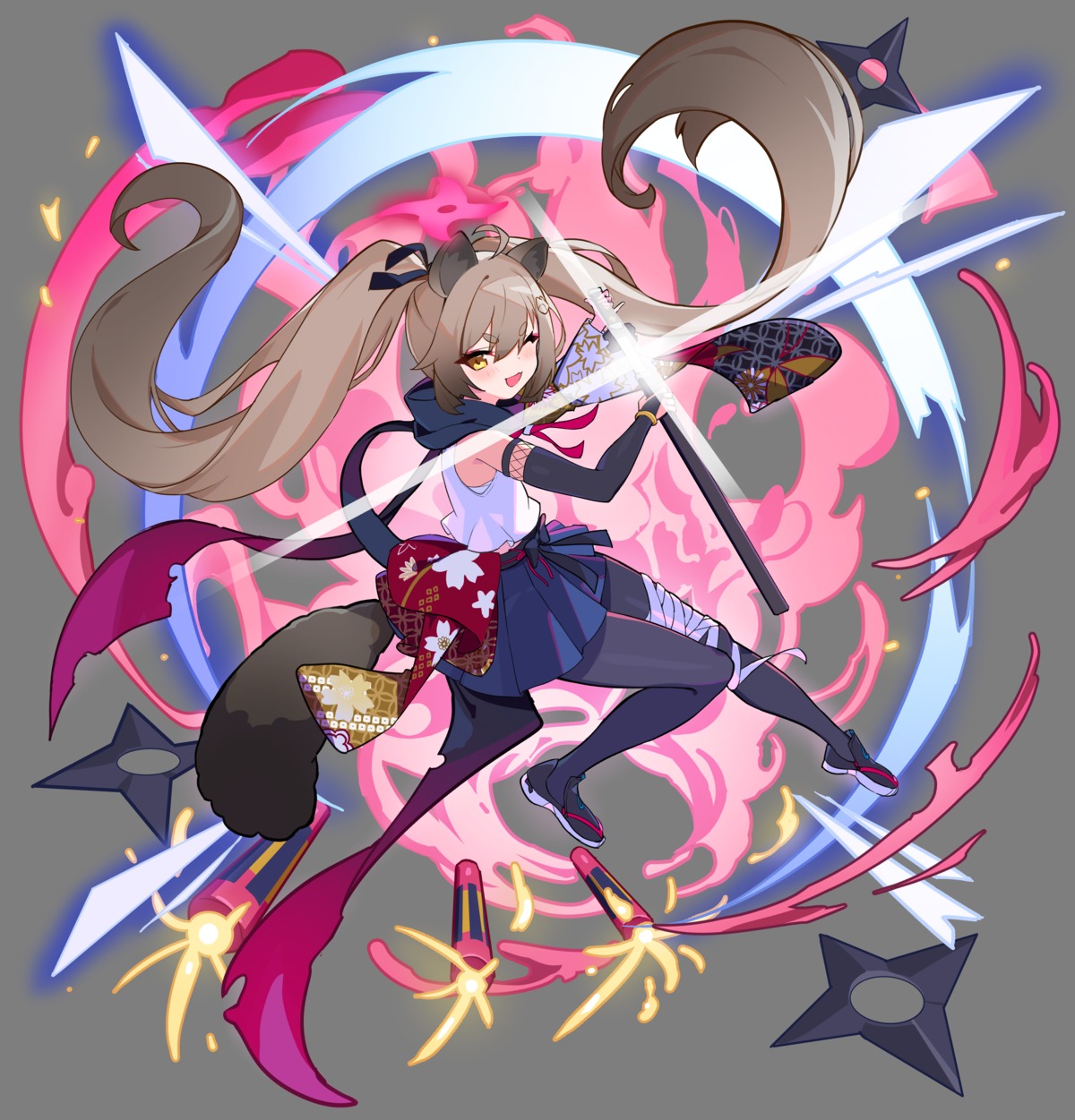 animal_ears, bandages, blue_archive, chidori_michiru, fishnets, ninja, ohihil, pantyhose