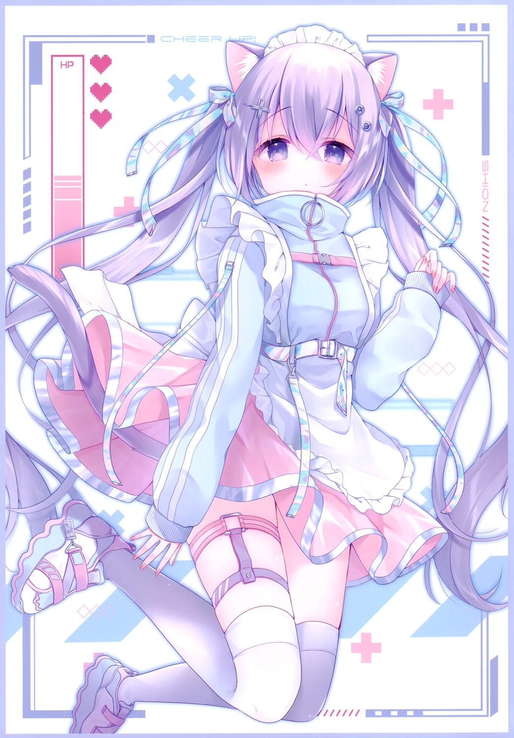 animal_ears, garter, maid, momochi_chia, nekomimi, tail, thighhighs