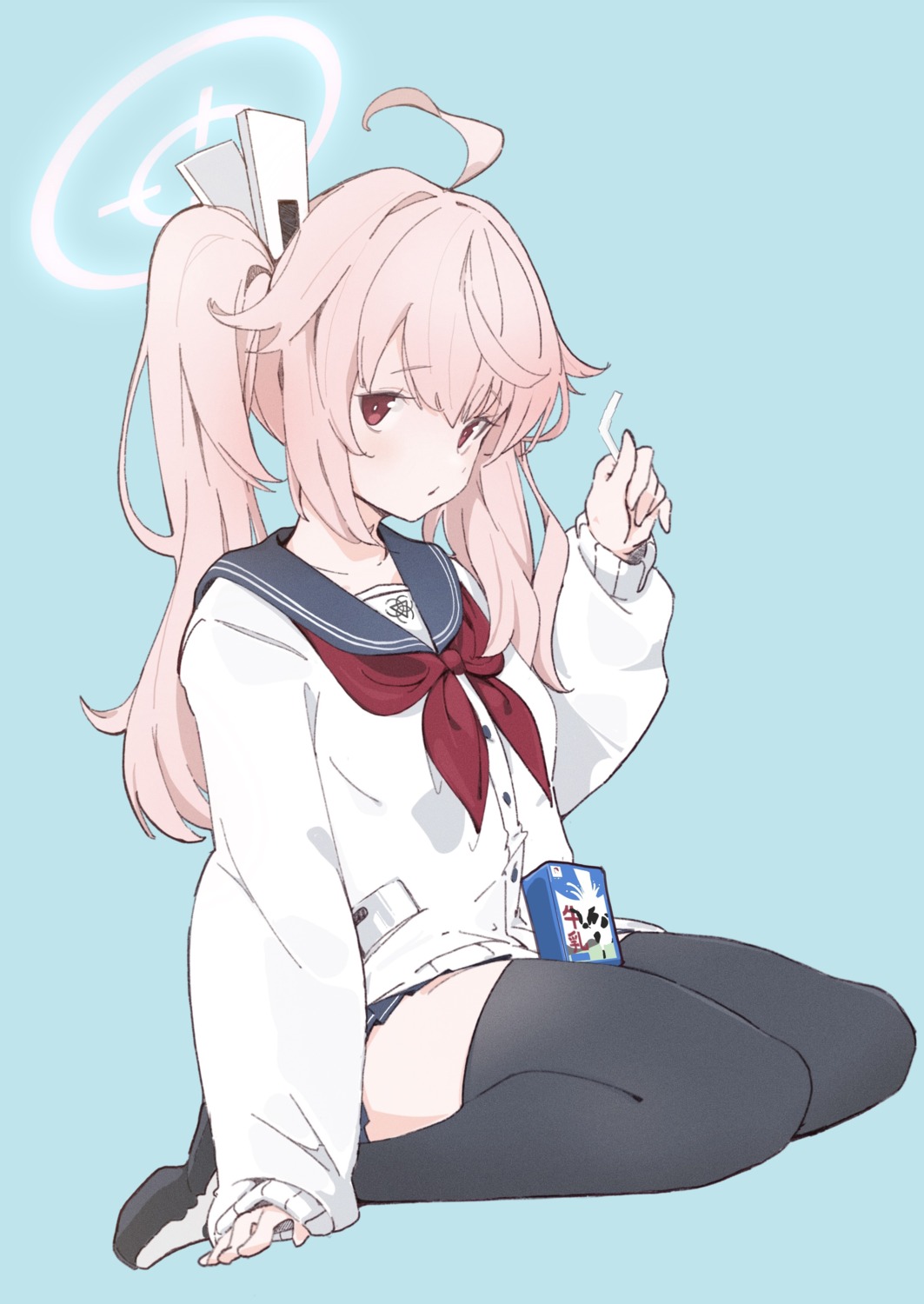 blue_archive, halo, ocha_(popopogg), seifuku, sweater, thighhighs, yutori_natsu