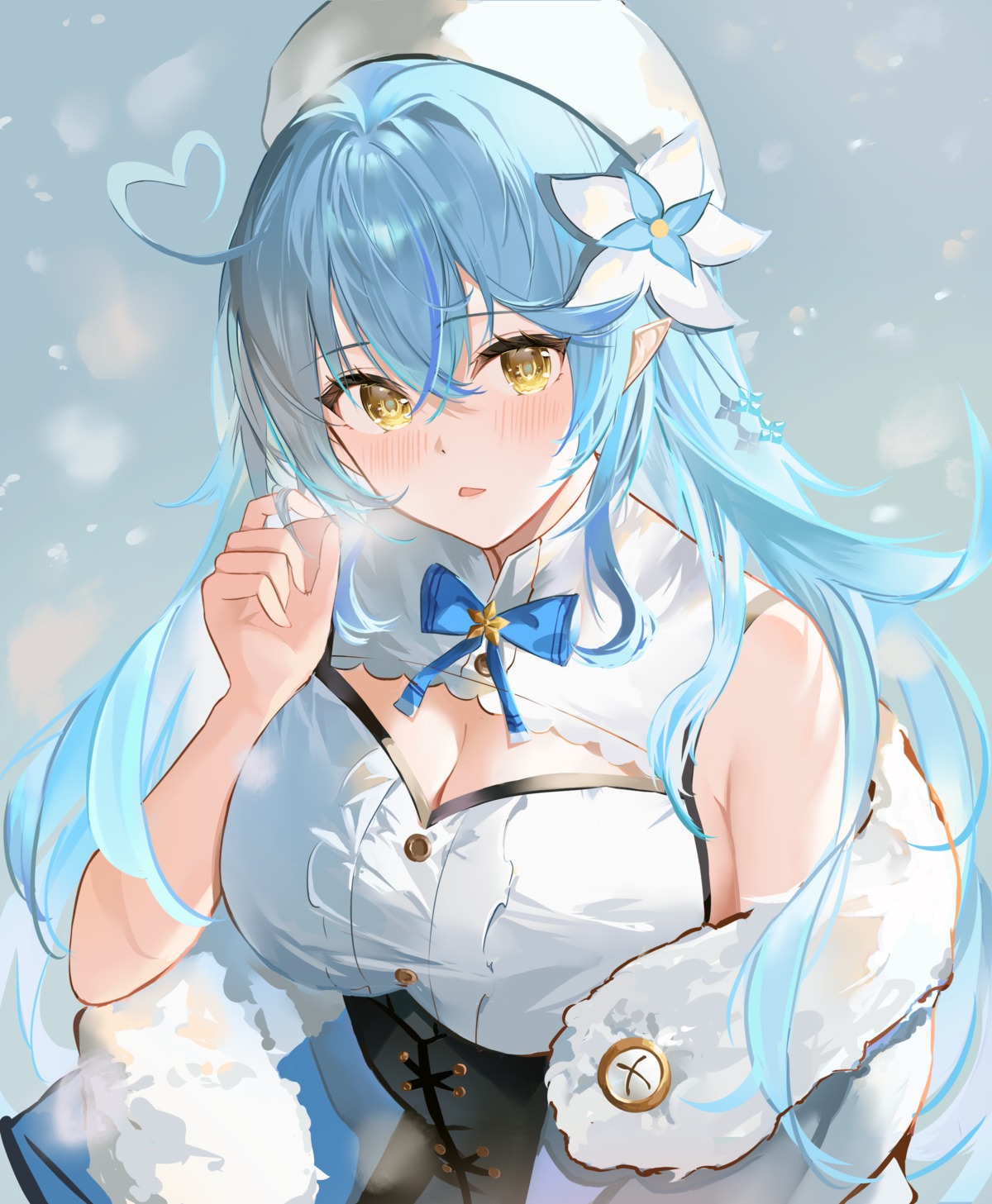 cleavage, elf, hao_827, hololive, no_bra, pointy_ears, yukihana_lamy
