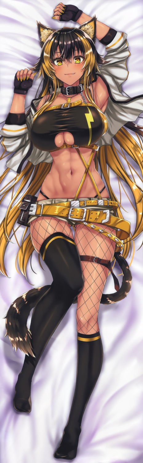 animal_ears, bra, chloe_ch., cleavage, dakimakura, fishnets, garter, nekoyo_chloe, open_shirt, pantsu, pantyhose, tagme, tail, thighhighs