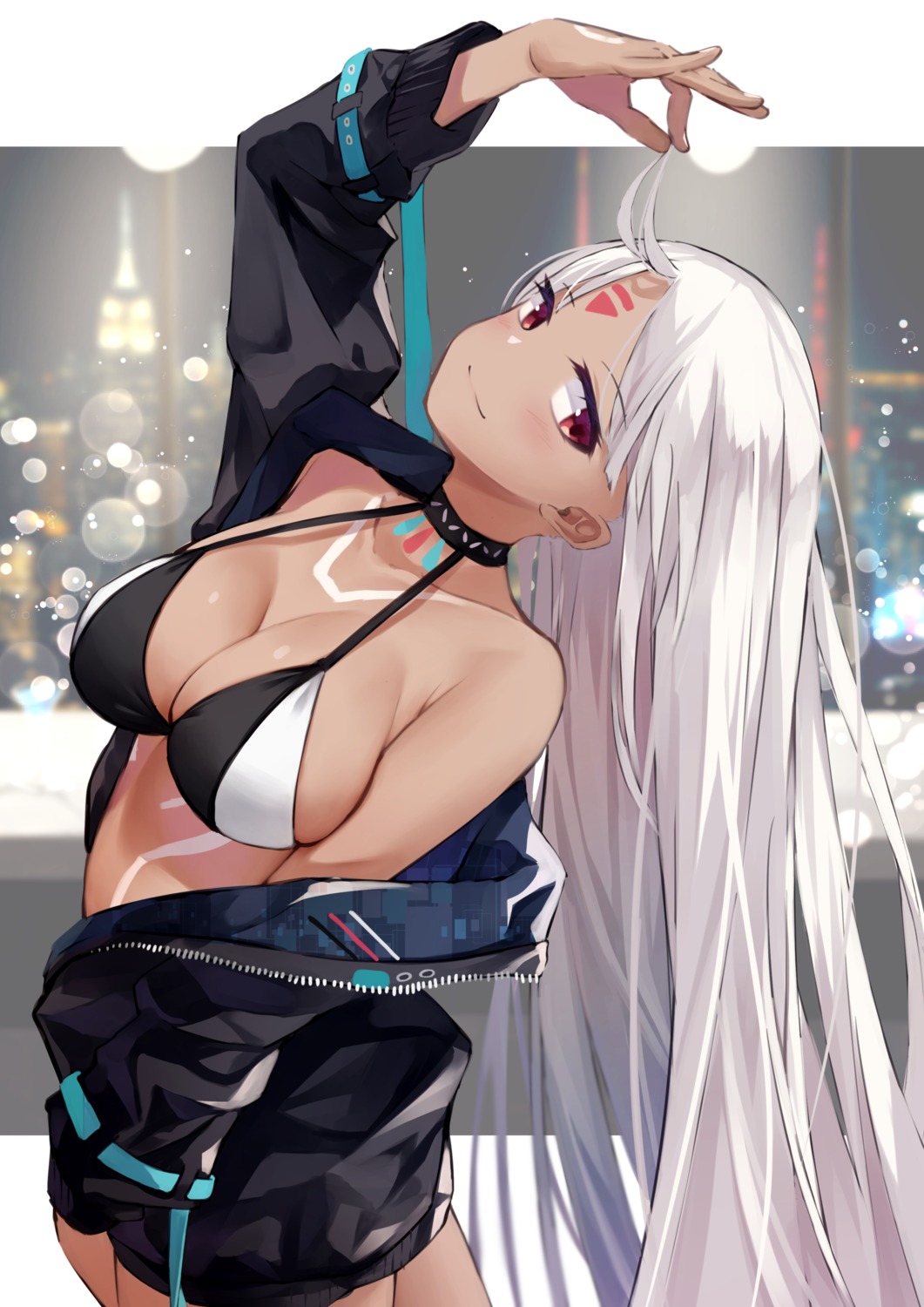 azur_lane, bikini_top, massachusetts_(azur_lane), open_shirt, shun'ya_(daisharin36), swimsuits, tattoo