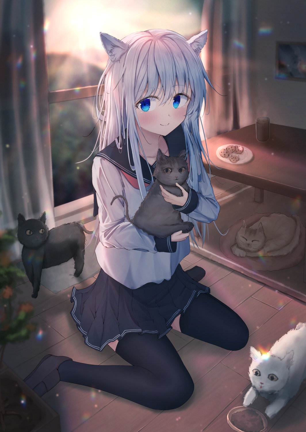 animal_ears, dfd, hibiki_(kancolle), kantai_collection, neko, nekomimi, seifuku, thighhighs