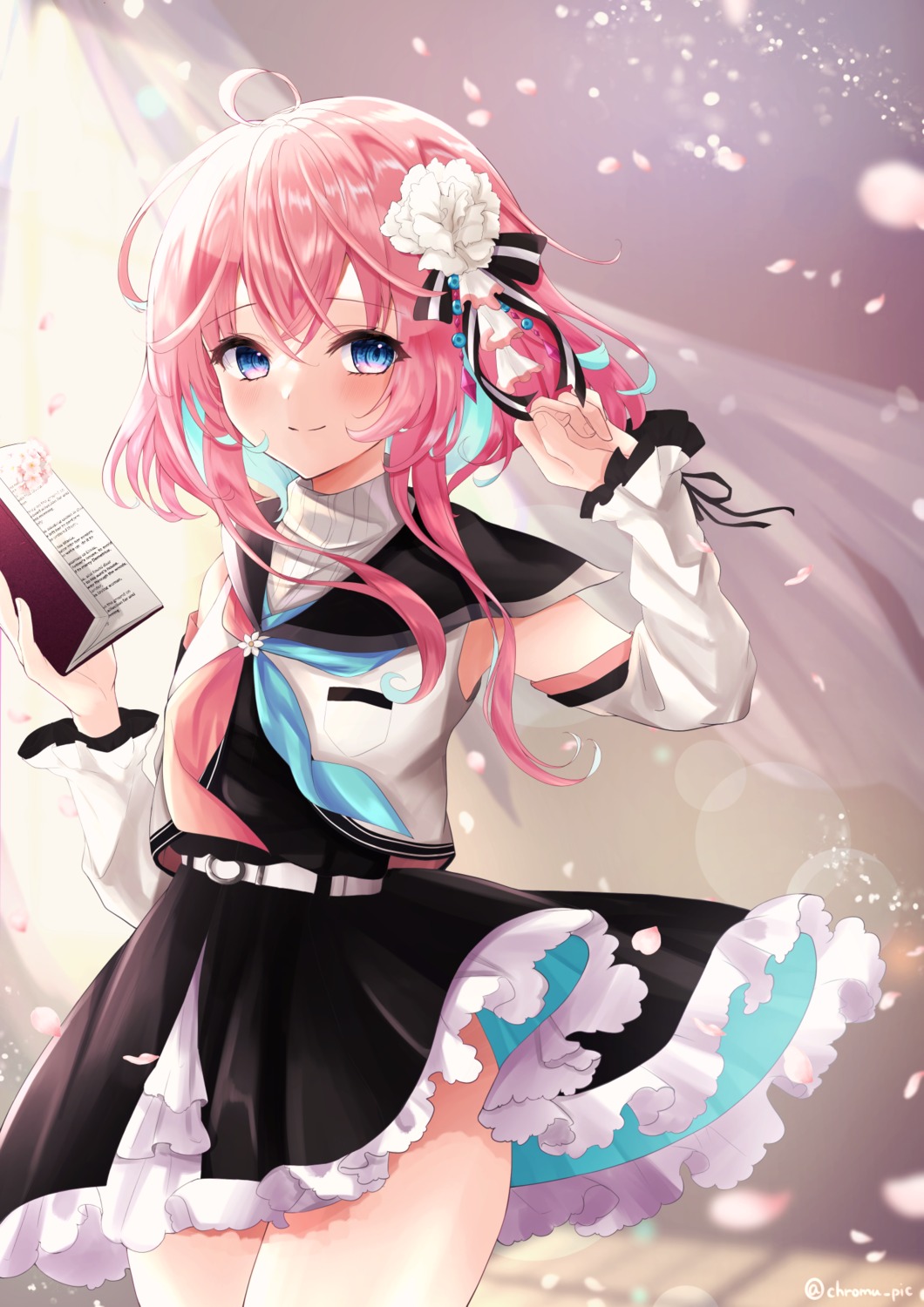 hanagumo_kuyuri, hitotose_tanteidan, seifuku, shirakumo_kuromu, skirt_lift