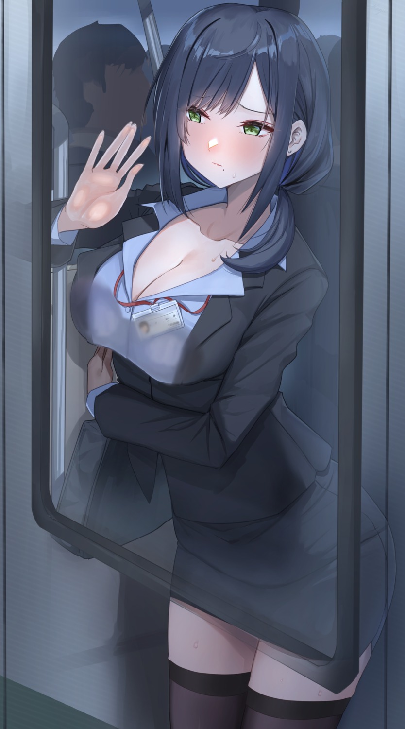 business_suit, cleavage, open_shirt, shogun_(a96040021), thighhighs