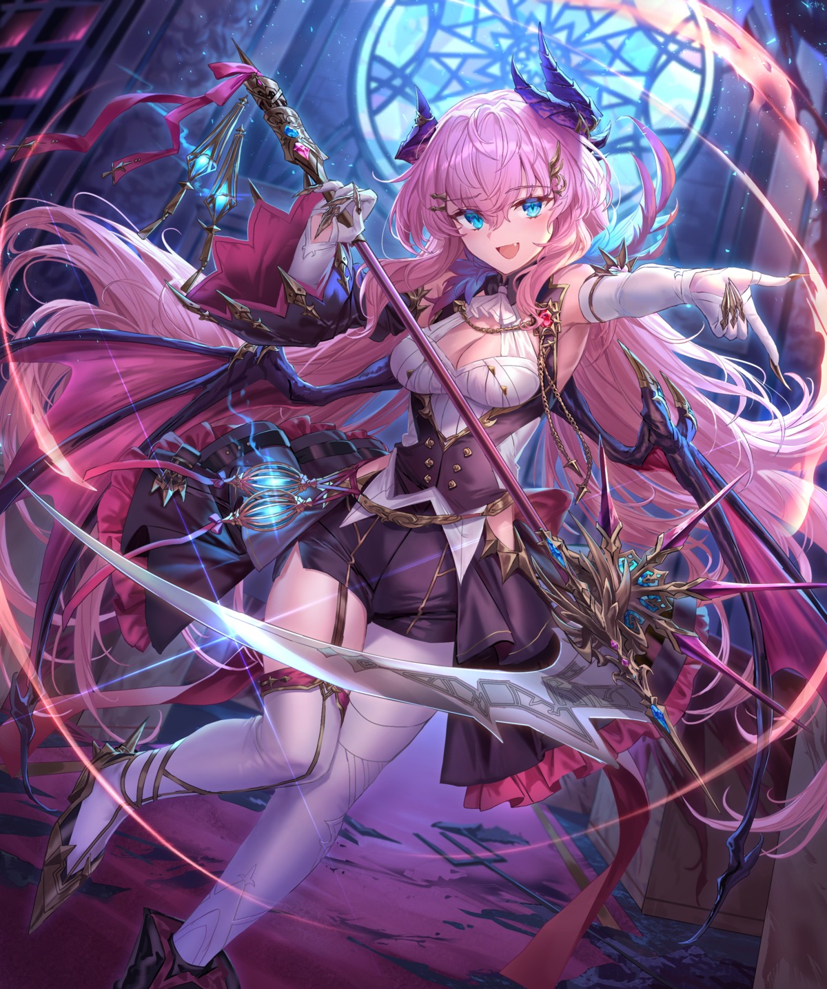cleavage, horns, shichigatsu, stockings, thighhighs, wings