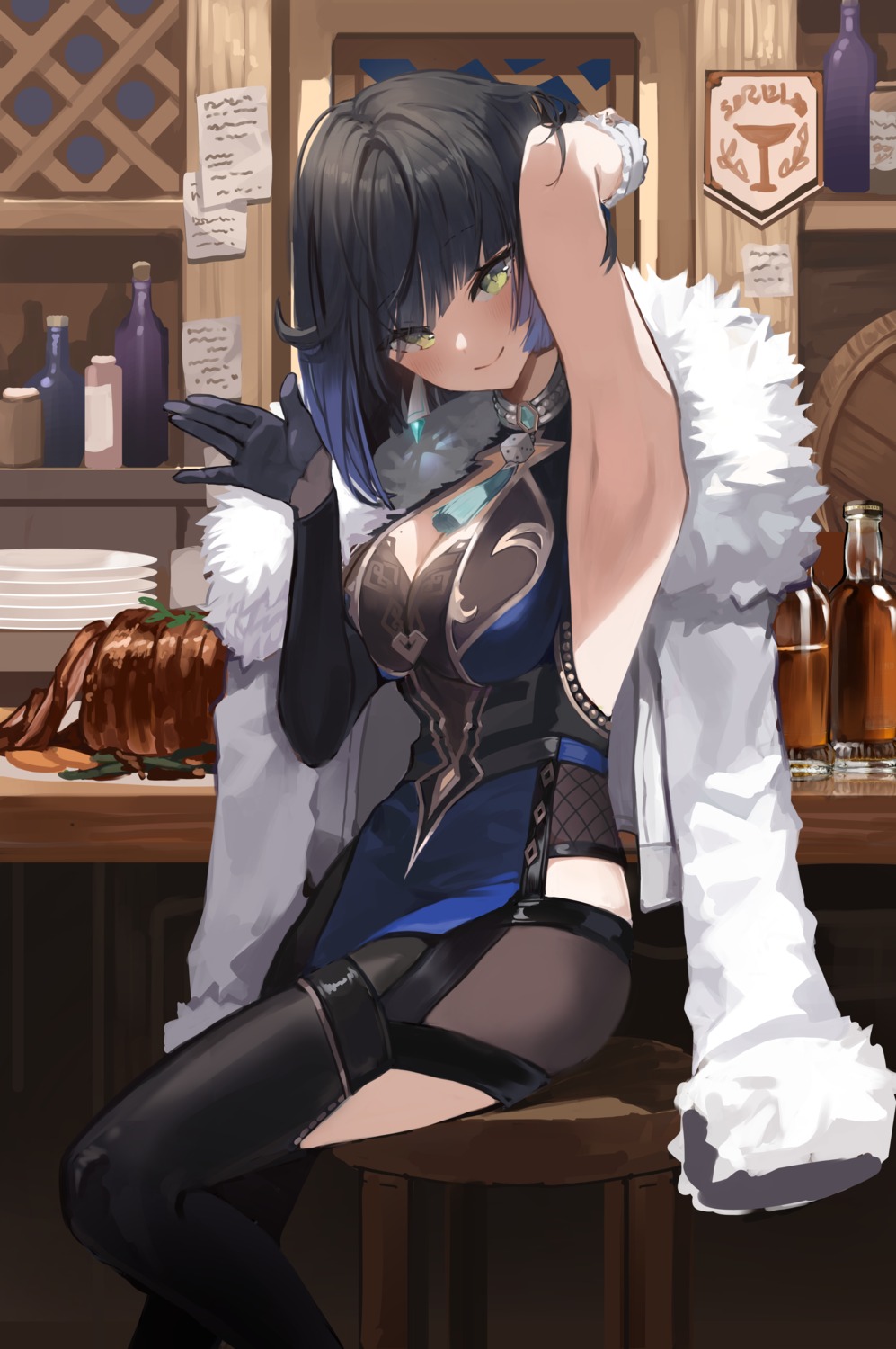 bodysuit, cleavage, genshin_impact, no_bra, seorang, yelan