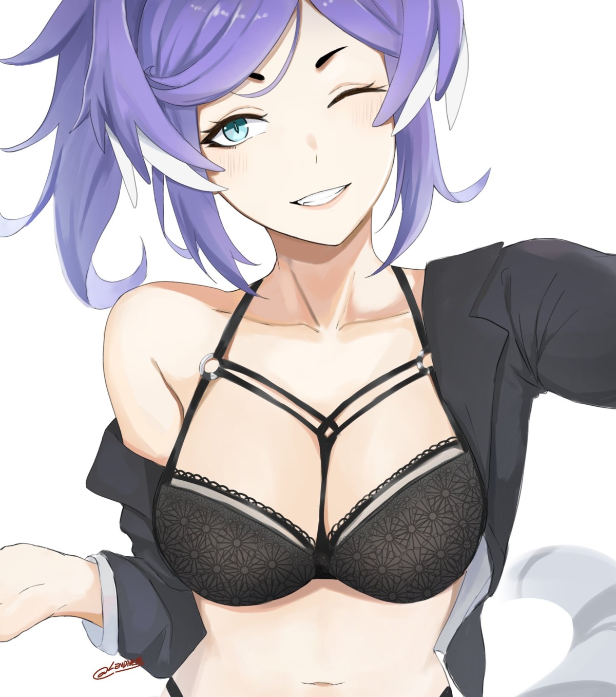 bra, cleavage, lendivere, nijisanji, nijisanji_en, open_shirt, pantsu, selen_tatsuki