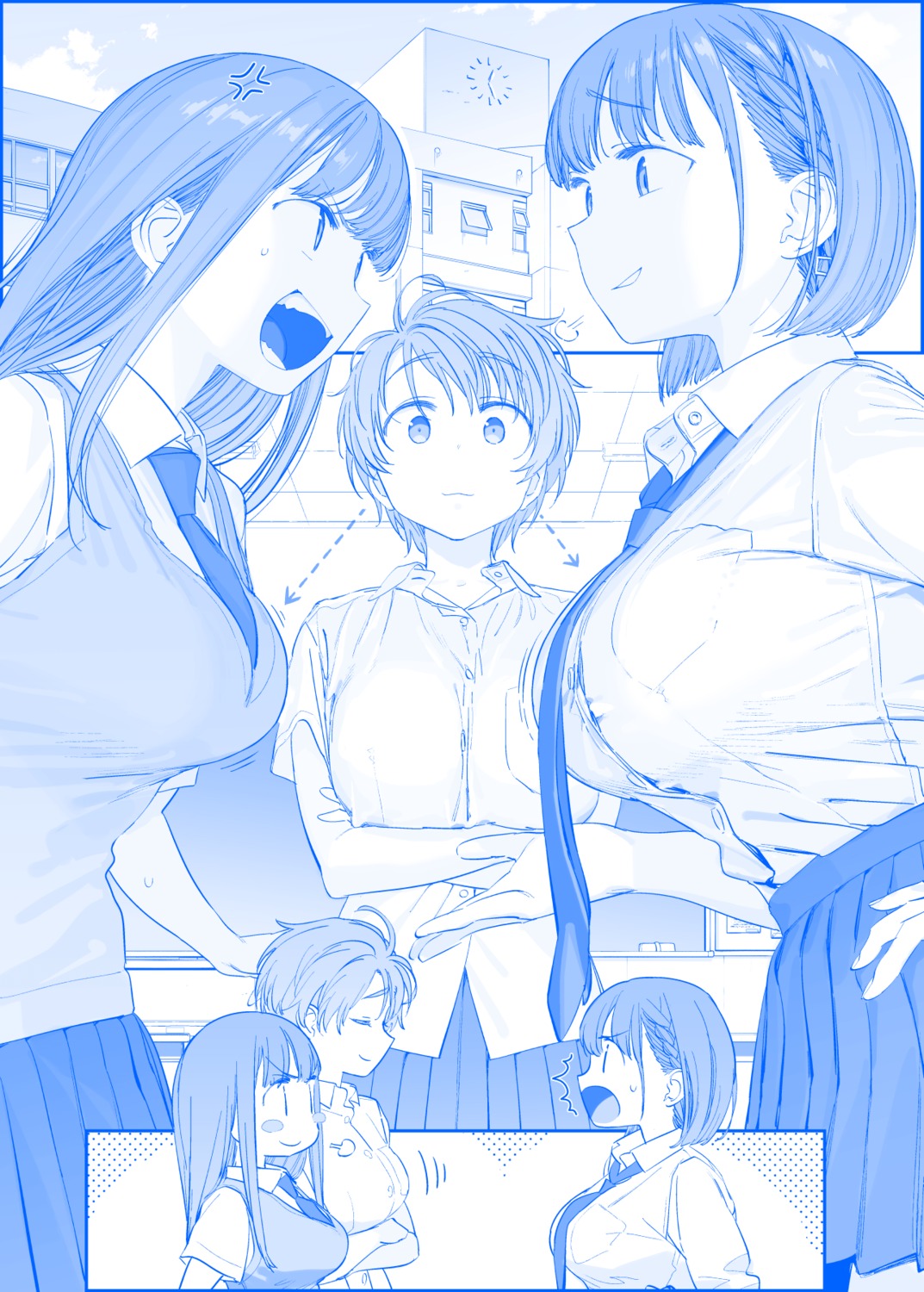 ai-chan's_sister_(getsuyoubi_no_tawawa), ai-chan_(getsuyoubi_no_tawawa), getsuyoubi_no_tawawa, himura_kiseki, monochrome, seifuku, sweater, volley-bu-chan