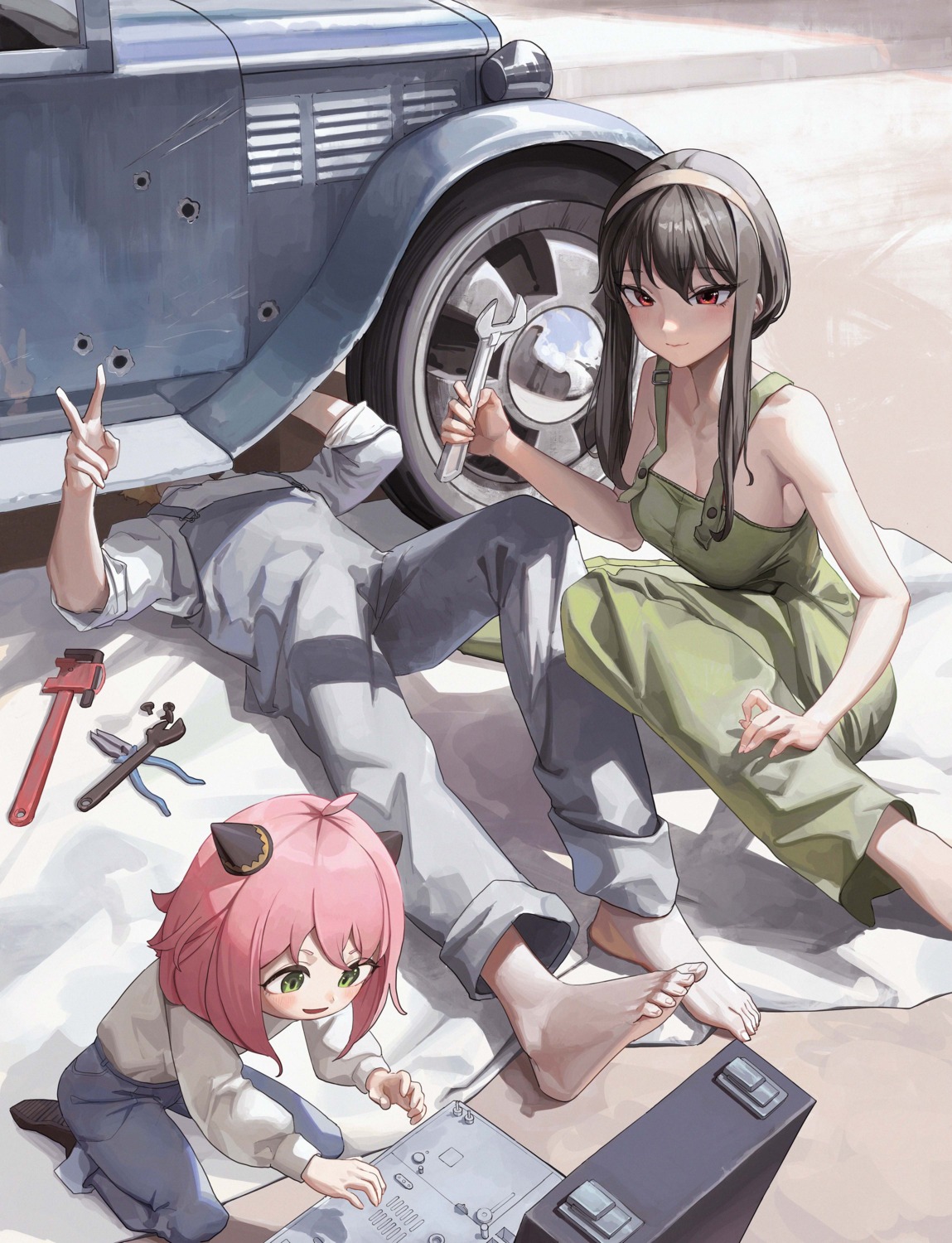 anya_forger, bingwei_huang, loid_forger, no_bra, overalls, spy_x_family, yor_briar