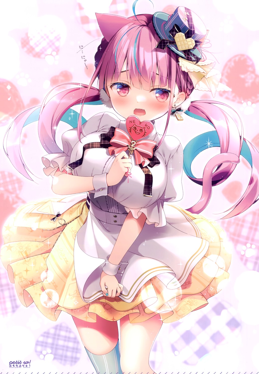 animal_ears, dress, hololive, minato_aqua, nekomimi, sasai_saji, tail, thighhighs, watakubi